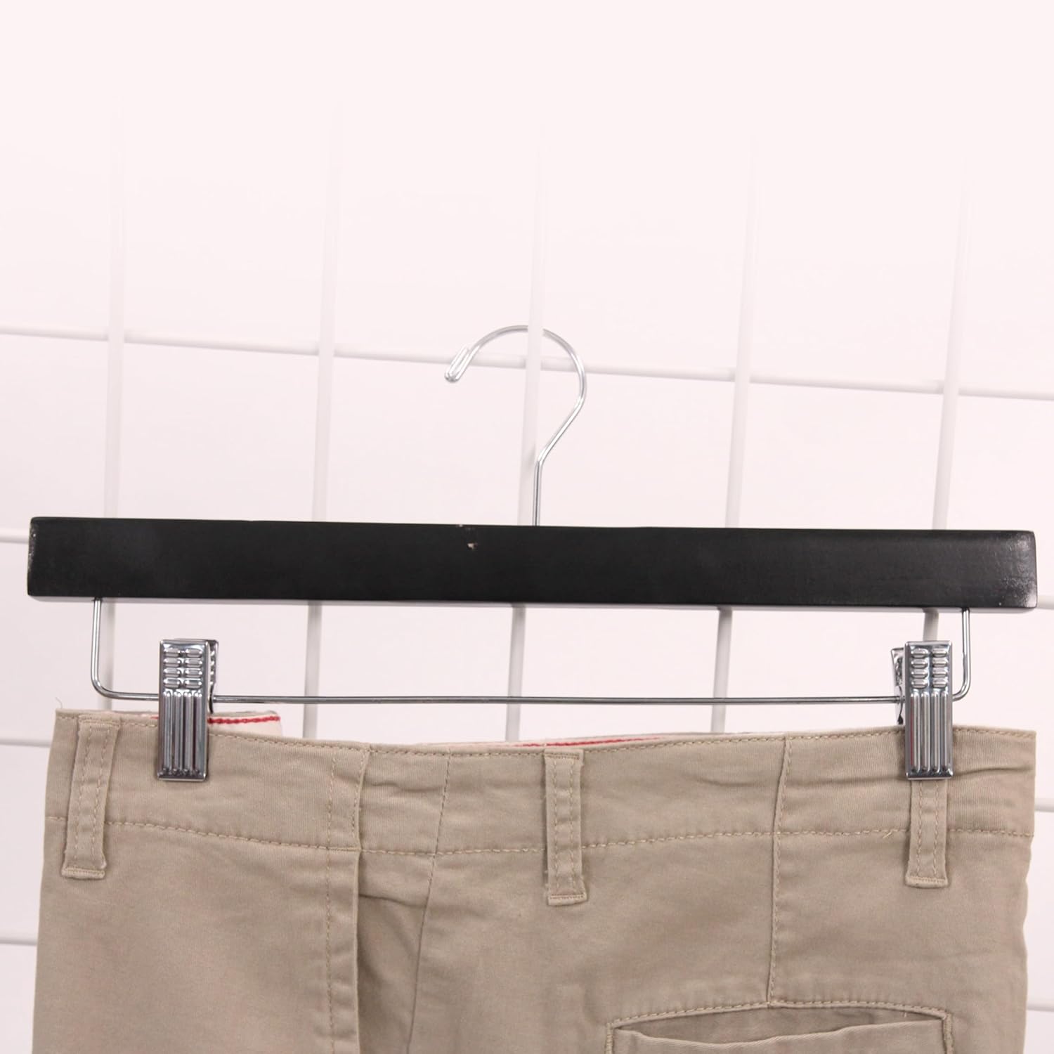 SSWBasics 14 inch Black Wood Skirt and Pants Hangers - Case of 50 - Black Wooden Pants