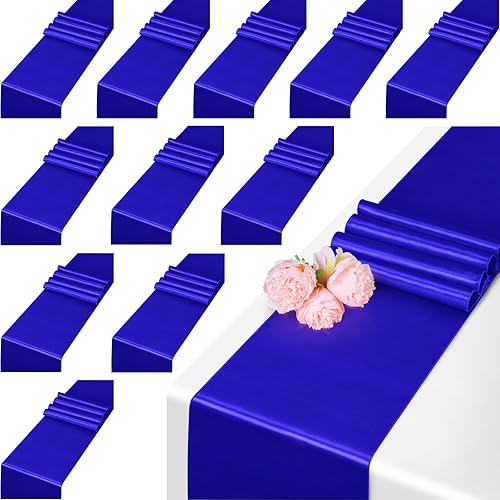 FITTMO Paquete de 12 caminos de mesa de satén de 108 x 12 pulgadas camino de mesa de satén de seda brillante suave para banquetes decoración de
