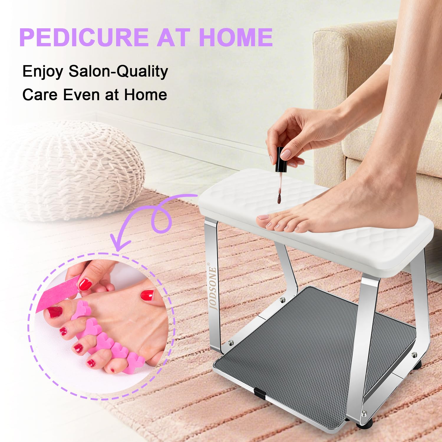 JODSONE Pedicure Foot Rest with a Soft Cushion,Treat Your Feet,Pedicure for Easy at Home,No More Bending or Stretching,Stainless Steel Foot Stand,Sturdy and Long-lasting