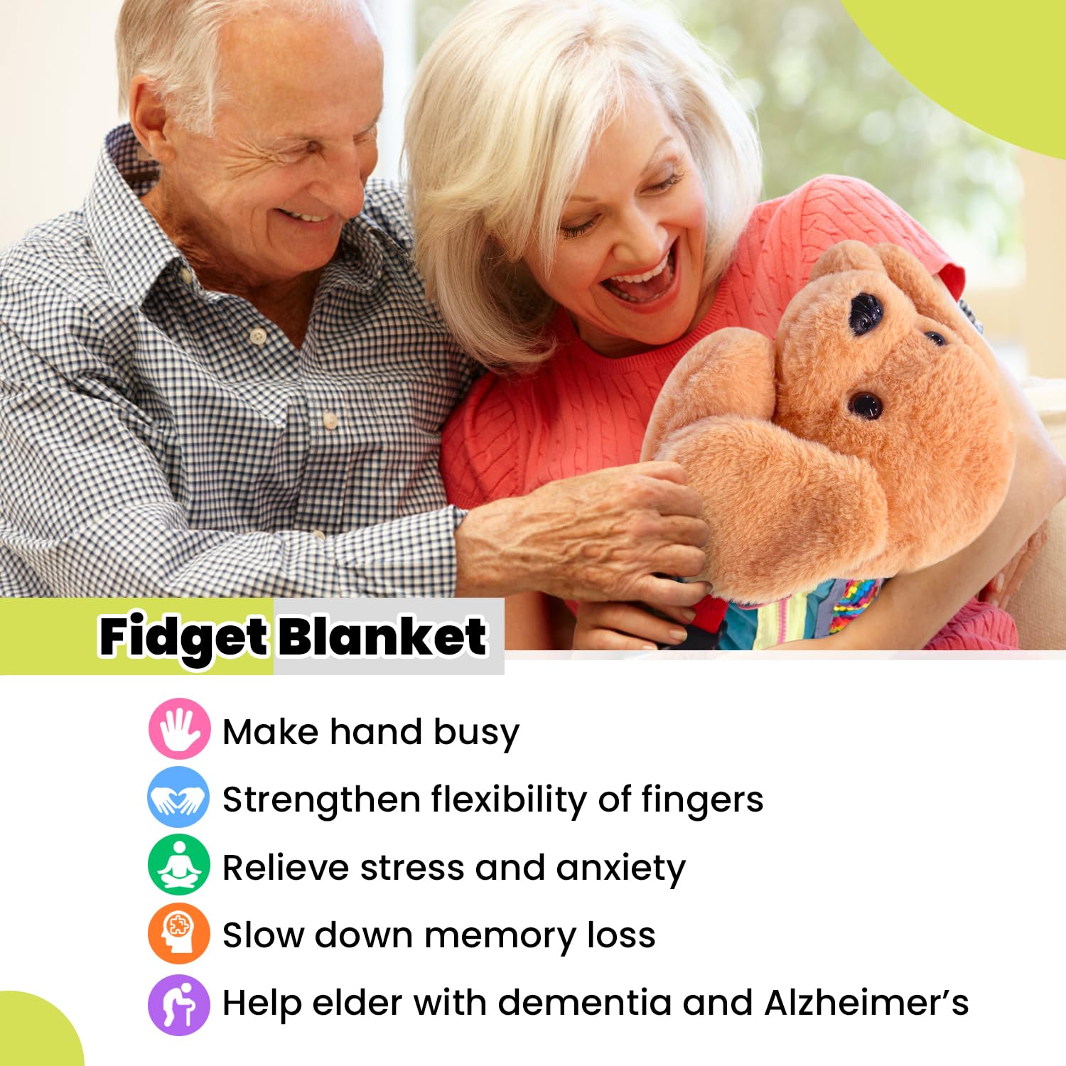 Fidget Blanket for Adult with Dementia Fidget Dog Blanket for Hand Busy Exercise Reduce Memory Loss Alzhemer's Therapy