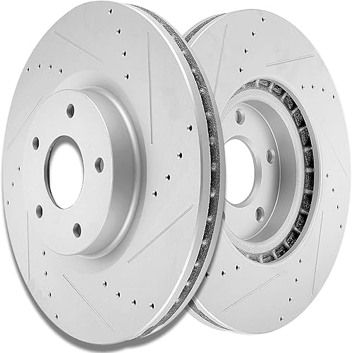 SCITOO Juego de 2 frenos de rotores de freno ranurados perforados delanteros para Infiniti JX35, 14-17 para Infiniti Q60, QX60, 09-14, 16, 17 para