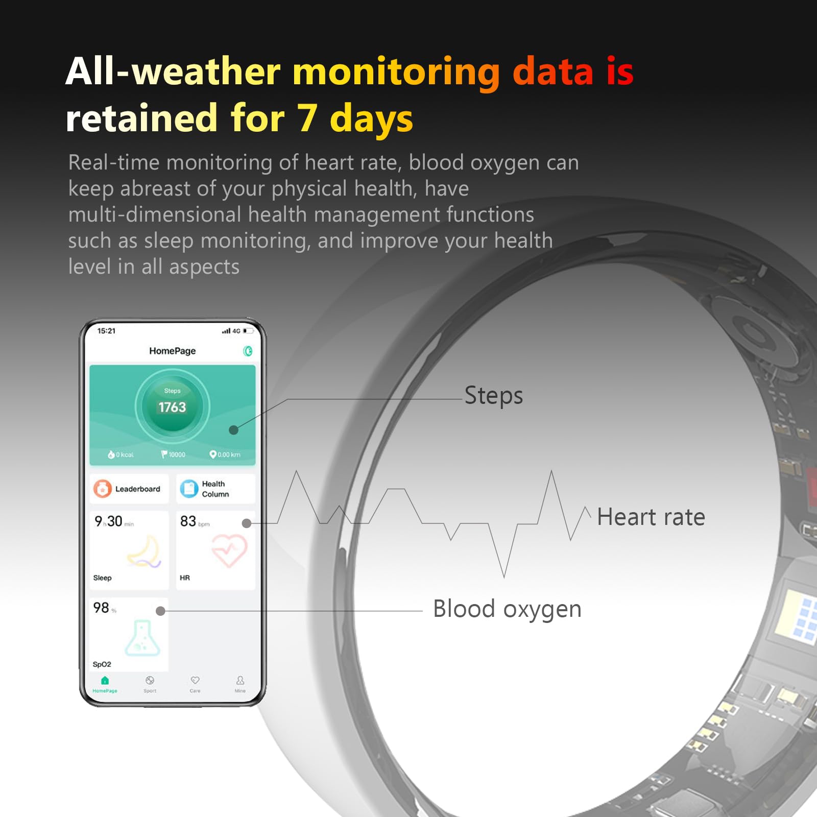 Smart Ring Ceramics para hombres y mujeres, rastreador con fitness, salud, sueño, pasos, compatible con iOS y Android, sin suscripción (negro, 8)