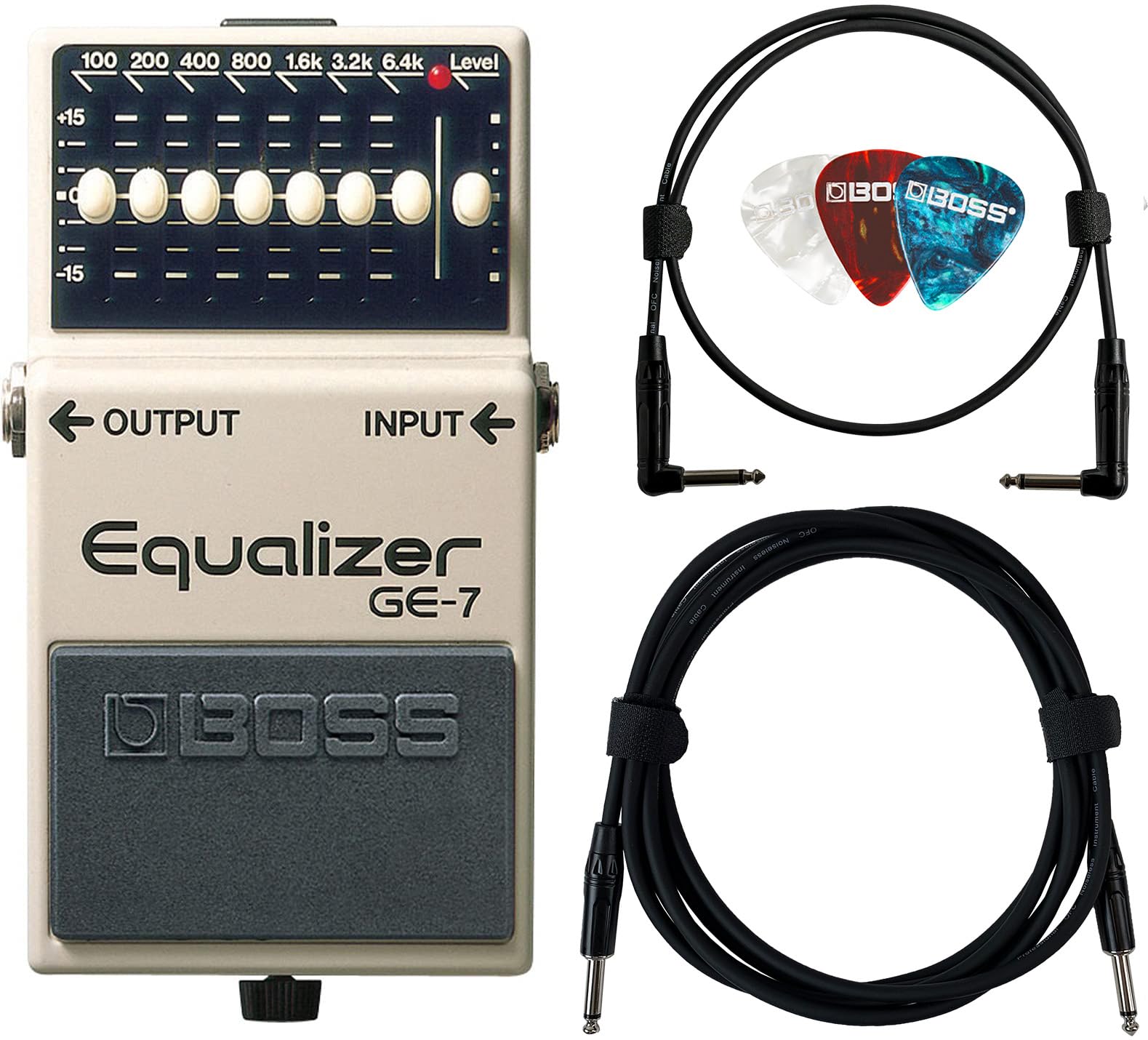 Boss GE-7 Graphic Equalizer Bundle with 10ft Instrument Cable, 6in Patch Cable, and Picks Boss GE-7 Graphic Equalizer Bundle with 10ft Instrument Cable, 6in Patch Cable, and Picks