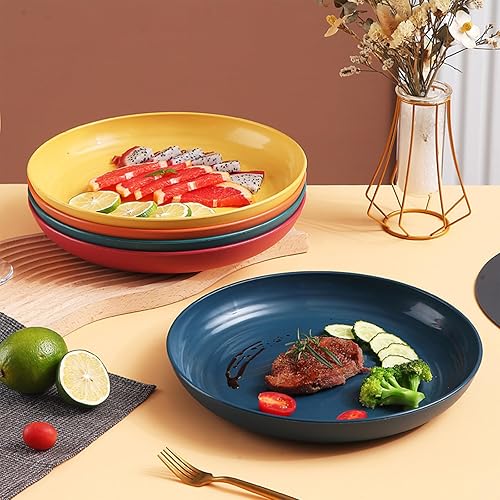 Miniatura 6 de Paquete de 4 platos de plástico de 11 pulgadas, platos profundos irrompibles, reutilizables, ligeros, aptos para lavavajillas y microondas, sin BPA