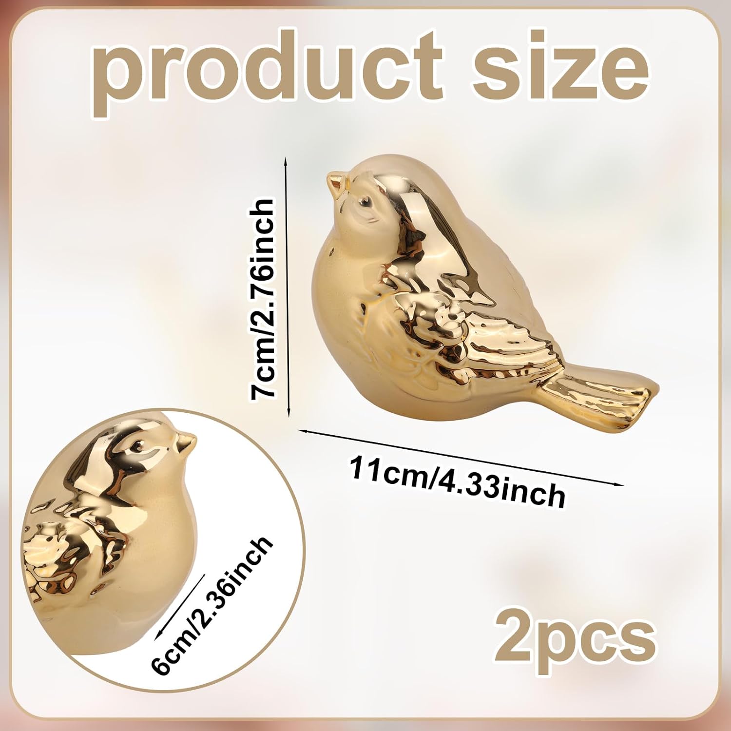 2pcs Nordic Style Gold Bird Statues, Shiny Small Bird Ornaments Golden Decor Figurines for Home Office Desk Bookshelf Coffee Table Decoration - Image 2