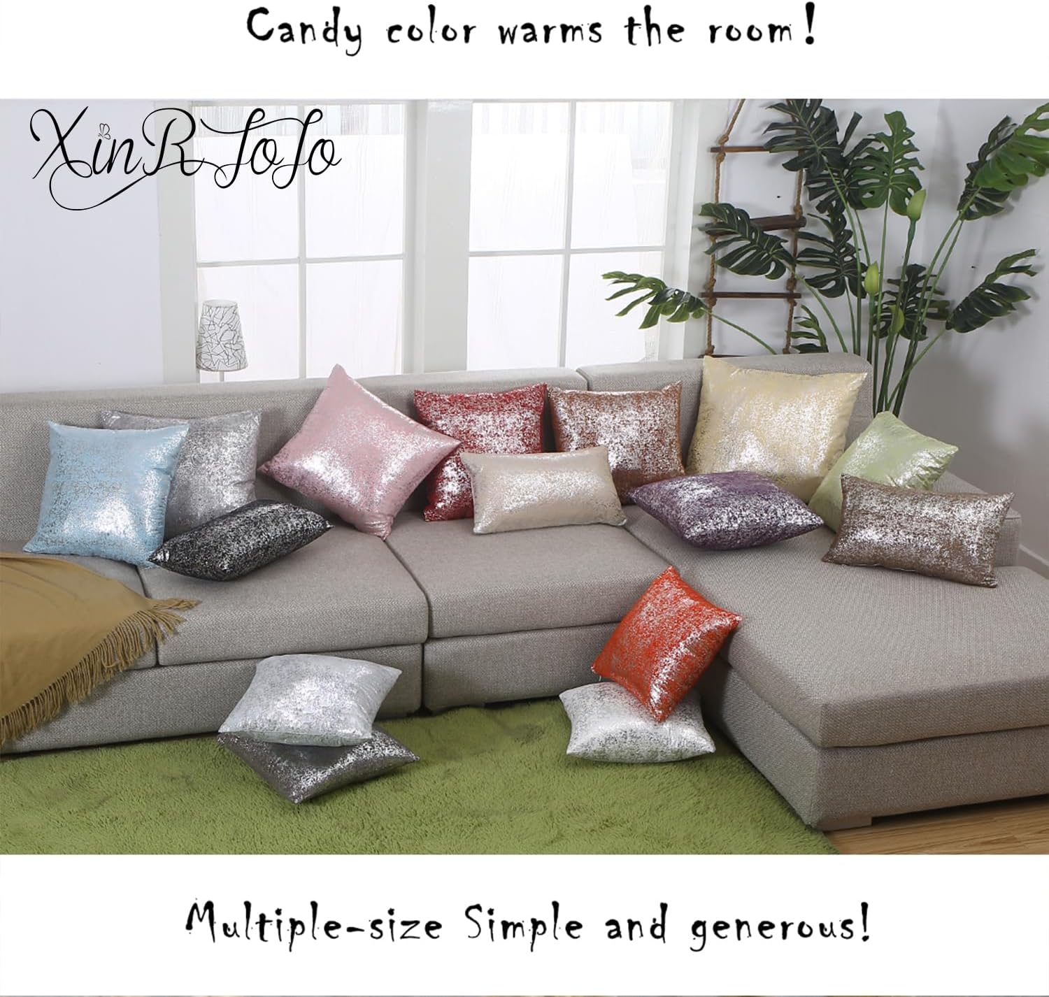 Xinrjojo Pack of 3, Sparkling Decorative Suede Pillow Covers Soft, Square Throw Pillow Covers, Solid Color Cushion Covers, Pillow Cases for Sofa Bedroom Car 24 x 24 Inch, 60 x 60 cm(Silver- White)