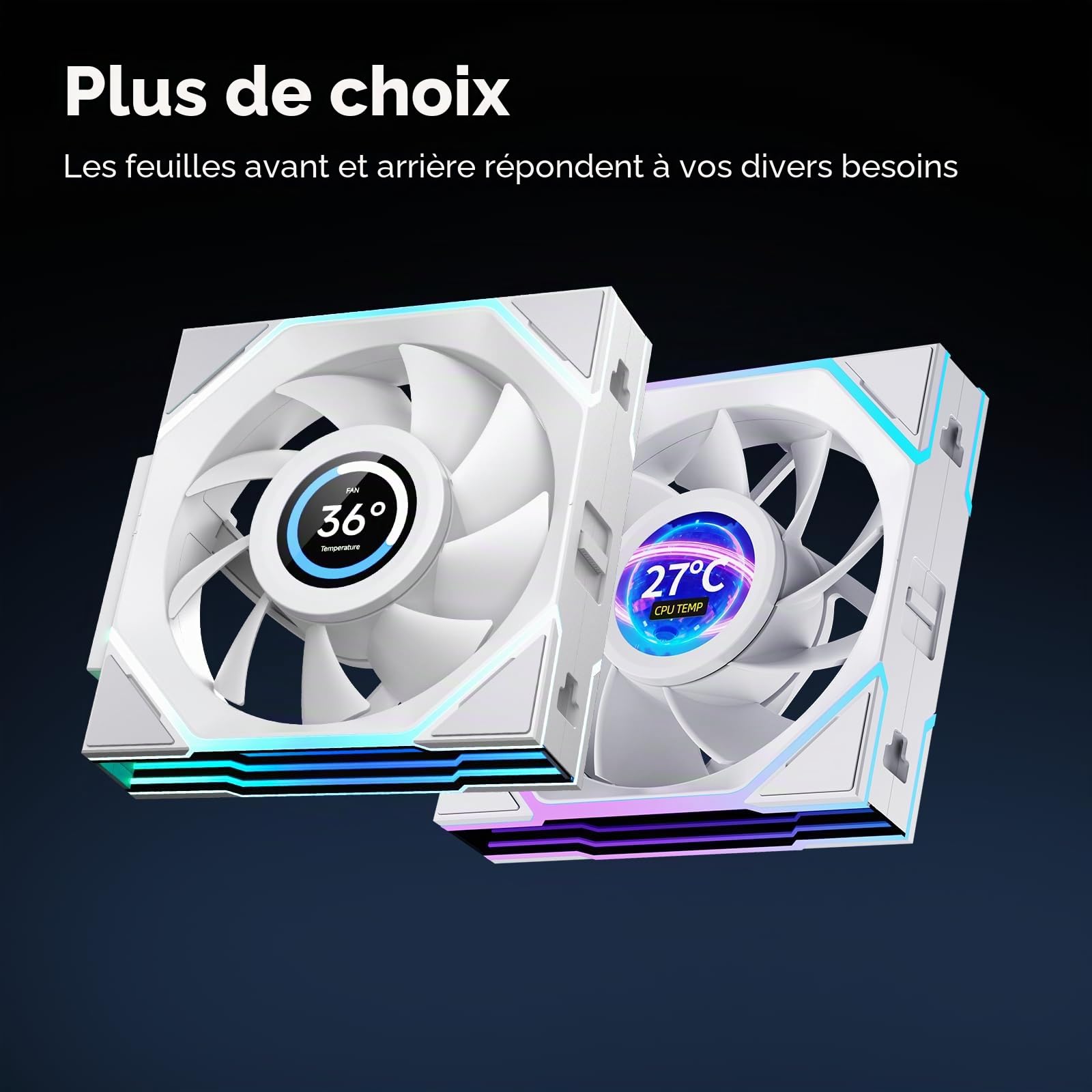 TZMRIT Interstellar-V4 LCD Daisy Chain RGB PC Ventilateur 120 mm, 1,5 pouce LCD/24 LEDs/2100 RPM/61.54CFM/28 mm (White)