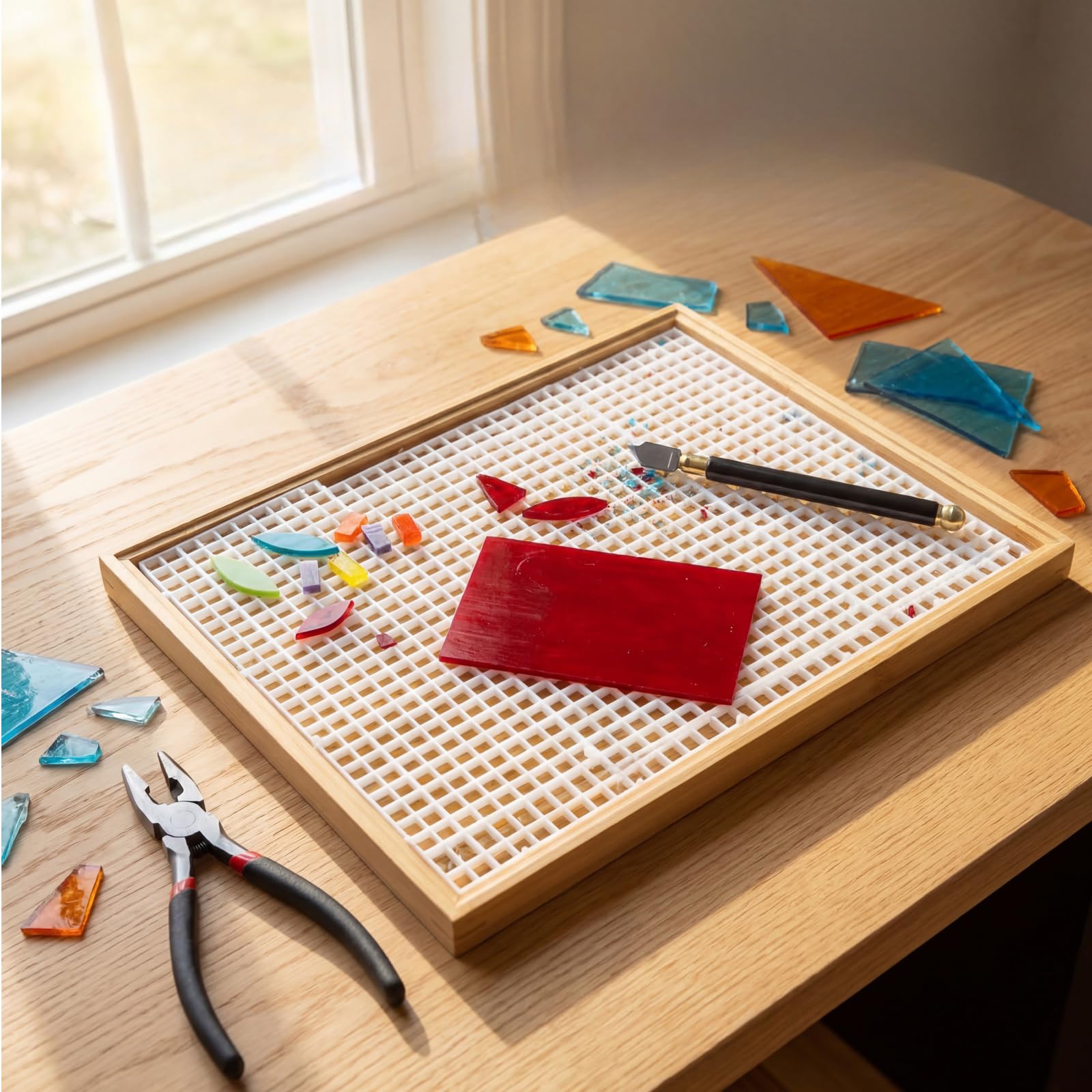 44 X 32 cm Buntglas Schneidematte,Doppellagige, abnehmbare Glasschneidematte mit Splitsauffang für Bastel, Fliesen und Glasschneidprojekt