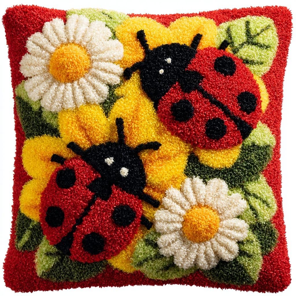Henypt Latch Hook Kits-D Diy Pillow Cover Making Kits Latch Hook Kit Flowers And Ladybugs