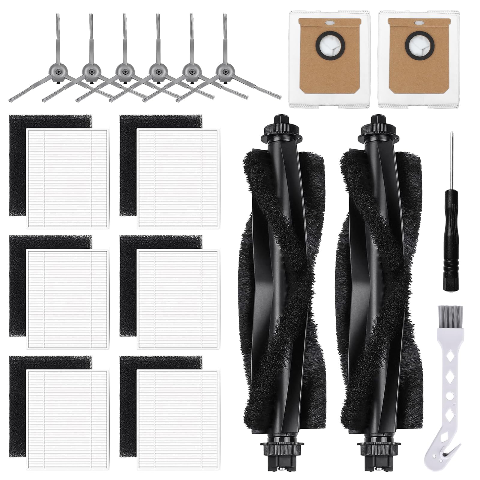 Rebirthcare L60 Replacement Parts for Eufy L60/L60 Series/L50/L50 Series Robot Vacuum Cleaner, 6 Side Brushes, 2 Roller Brushes, 2 Dust Bags, 1 White Brush, 6 Filters