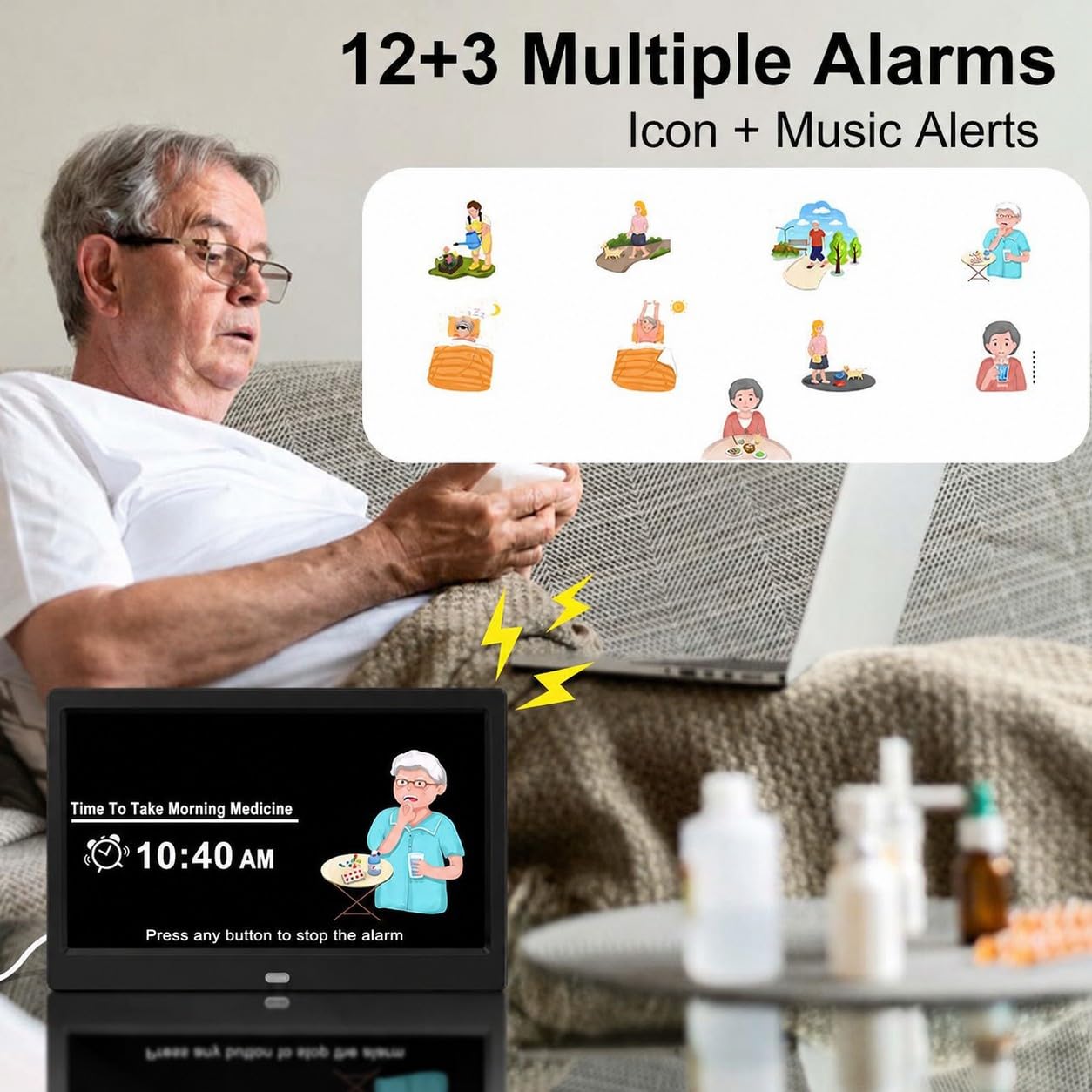 CAZOKASI Orologio digitale con data e giorno della settimana per anziani, 15 allarmi, promemoria farmaci, demenza, Alzheimer, calendario con display extra large (nuovo 10,1 pollici/nero)