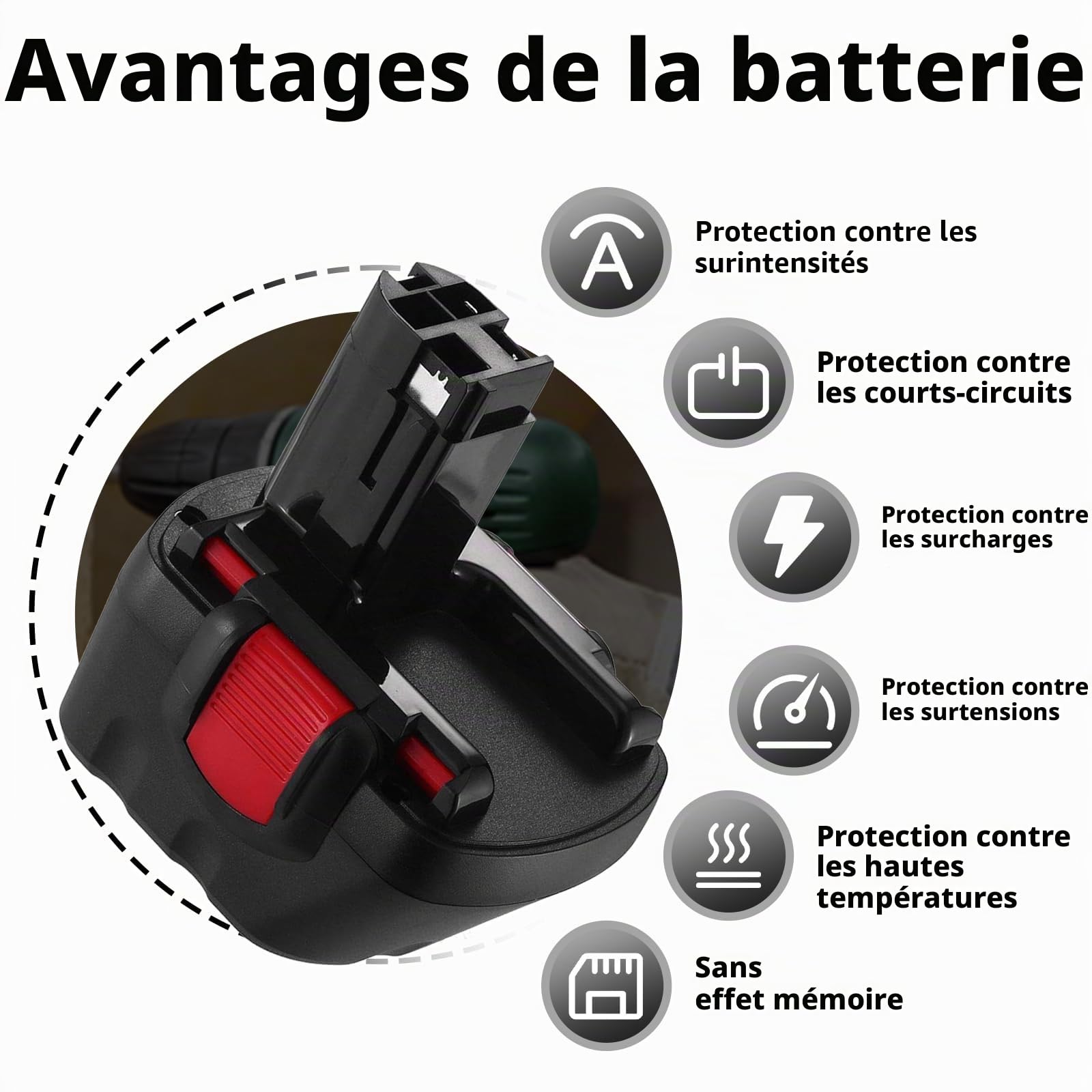 2X 12V 3.6Ah pour Bosch Batterie Ni-MH de Remplacement BAT043 BAT045 BAT120 BAT049 BAT139 PSR 12VE-2 PSB 12VE-2GSB 12VE-2GLI 2607335261 2607335273 2607335374 Outils électroportatifs