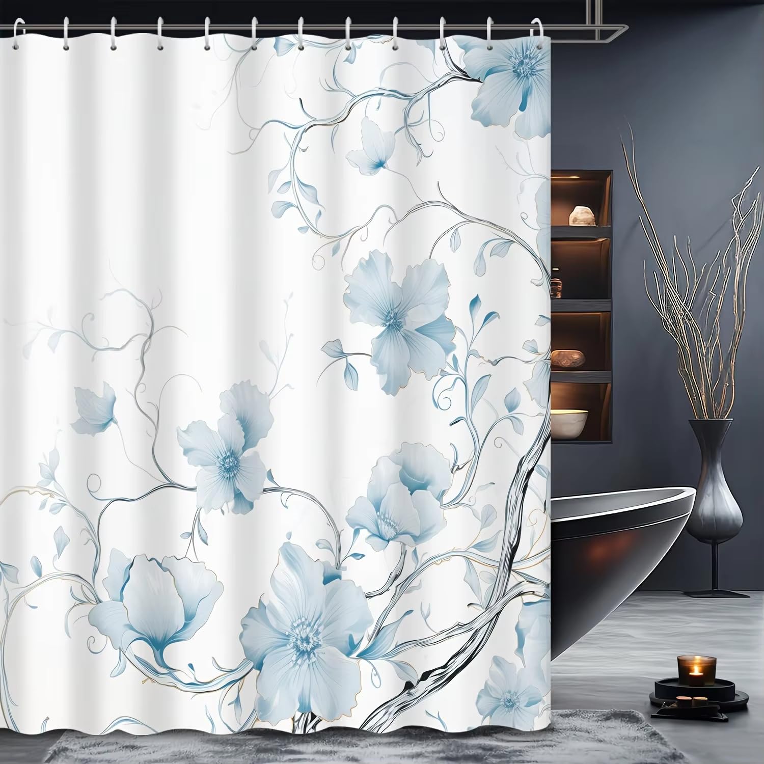 Rideau de douche imperméable bleu 180x210 cm pour stopper les inondations de salle de bain