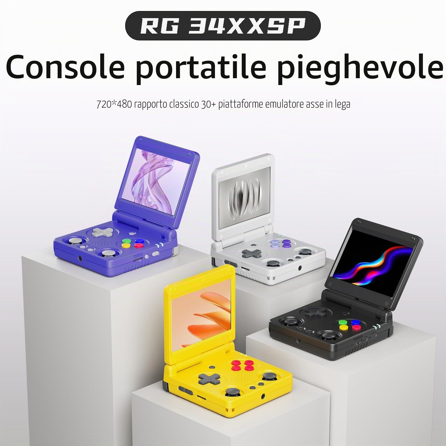 RG34XXSP - Console da Gioco Portatile Retro RG34XX SP con 64G Precaricato 5000+ Giochi, Batteria da 3300 mAh, Arcade Portatile Supporta 30+ Simulatori 5G WiFi Bluetooth HD Grigio