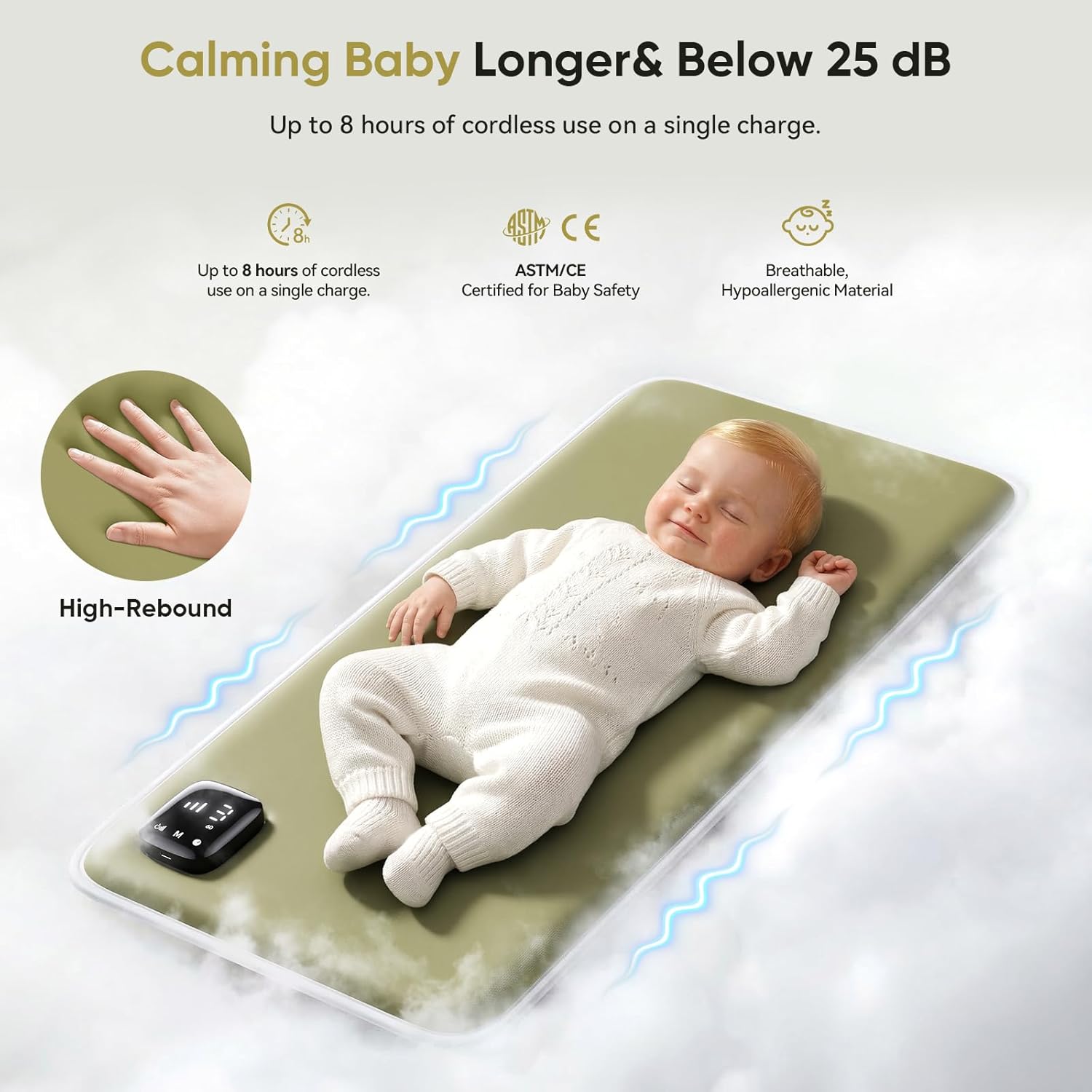 Upgraded Baby Sleep Soother Pad with 3 Vibration,Calming Vibrating Sleep Soother,90 Min Timer,Anti-Touch Interface, 5D Memory Foam Portable Vibrating Mattress Pad for Infants 0-12 Months+