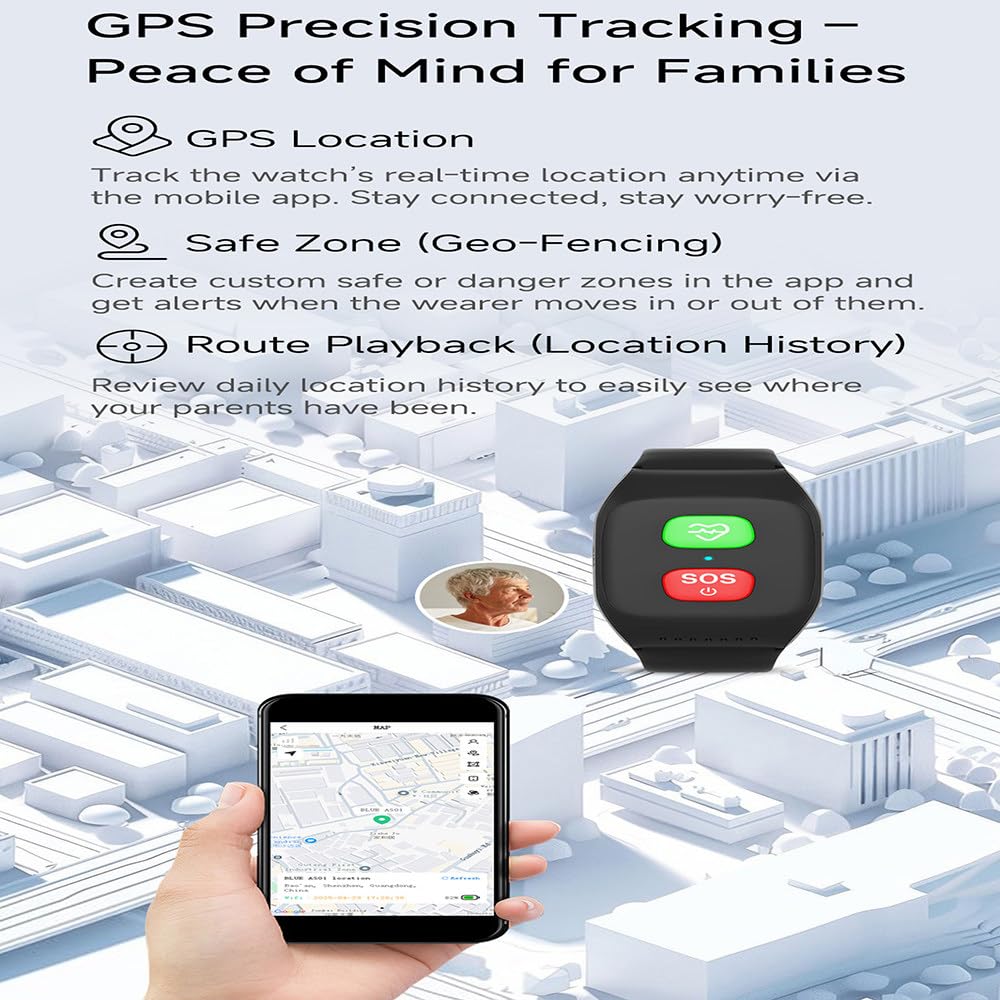 Reloj Detector De Caídas para Personas Mayores,con Detección De Caídas,Posicionamiento GPS,Chat De Voz Instantáneo,Función De Llamada Sos,Seguimiento De Actividad Y Monitoreo De Salud