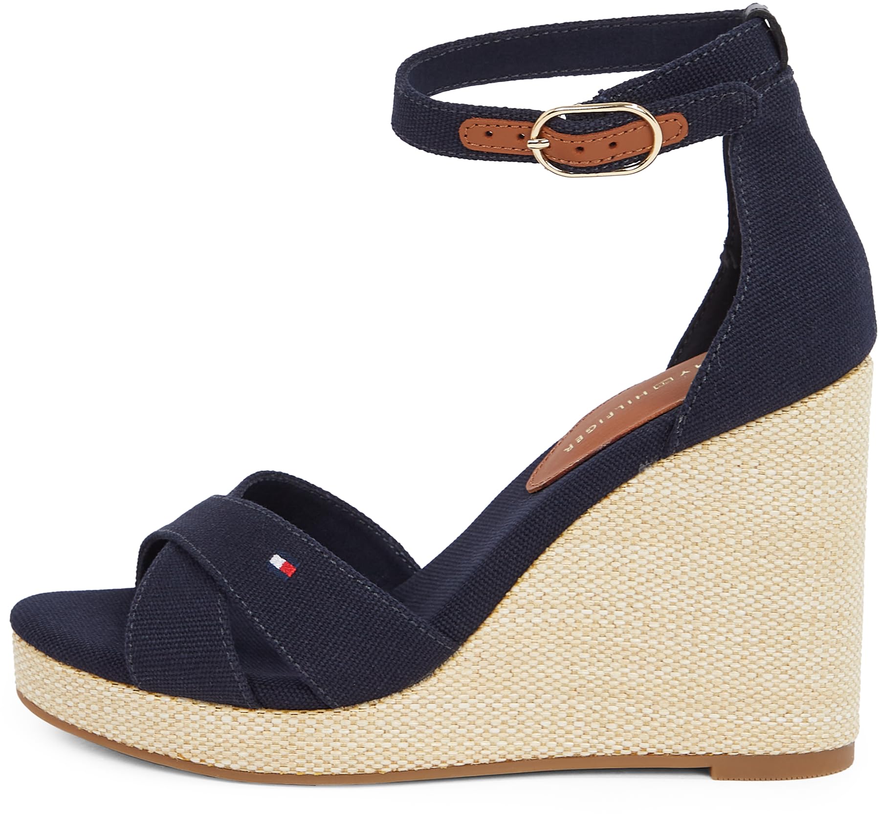 Tommy Hilfiger Women’s Flag Crossover High Wedge Sandals with Ankle Straps, Blue (Space Blue), 6.5
