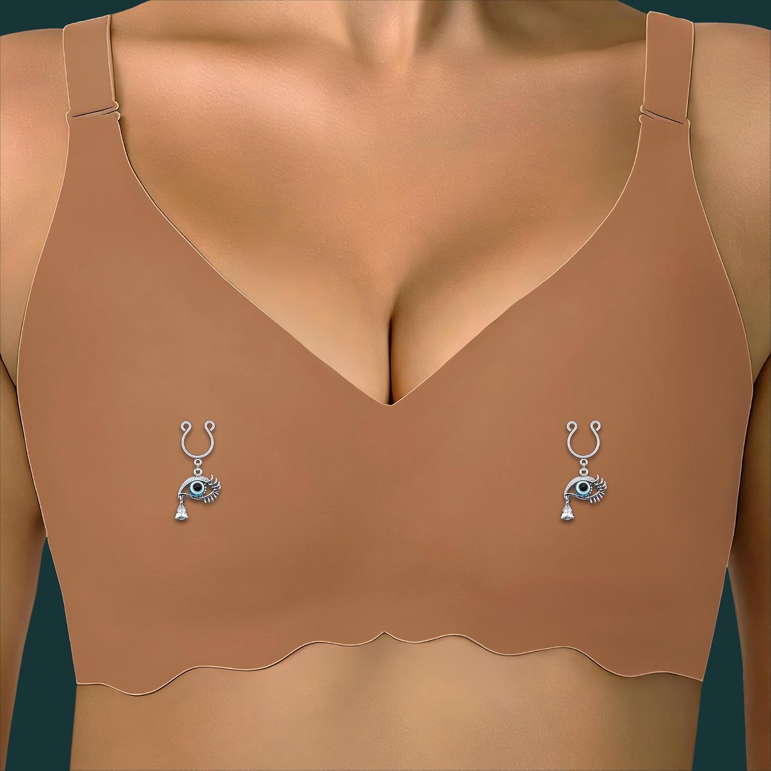 Silver Plated Nipple Clips with Eye and Tear, Adjustable Clip Set Breast Piercing Nipple Jewelry Intimate Decor