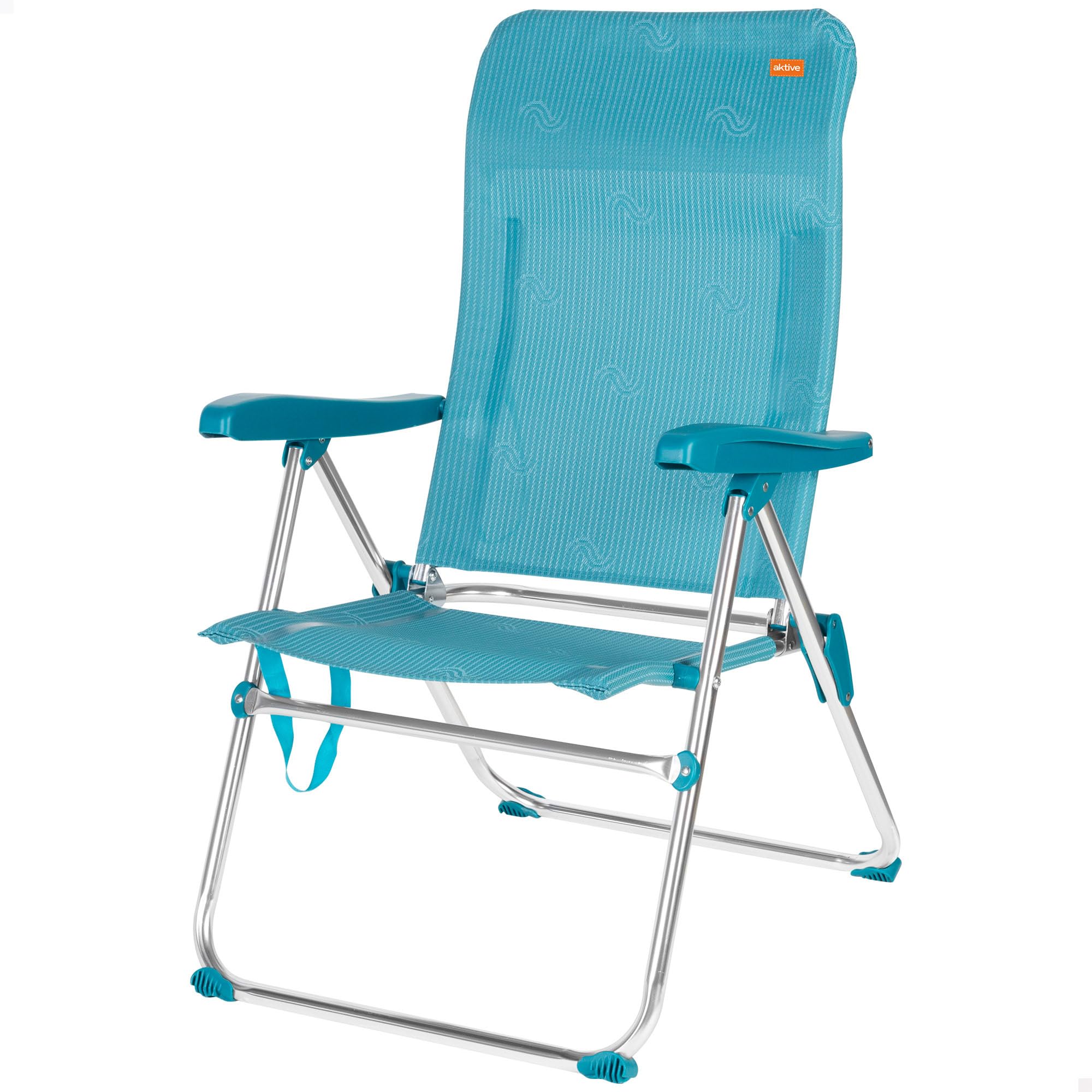 AKTIVE Silla de Playa Plegable, 5 Posiciones, Color Azul, Mide 47x62x95 cm, Soporta 110 kg, Topes antivuelco, Asas de Transporte, Sillas Respaldo reclinable (62467)