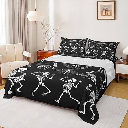 Erosebridal Juego de sábanas individuales de calavera de azúcar, huesos de esqueleto, decoración de polilla gótica, juego de ropa de cama mágico,