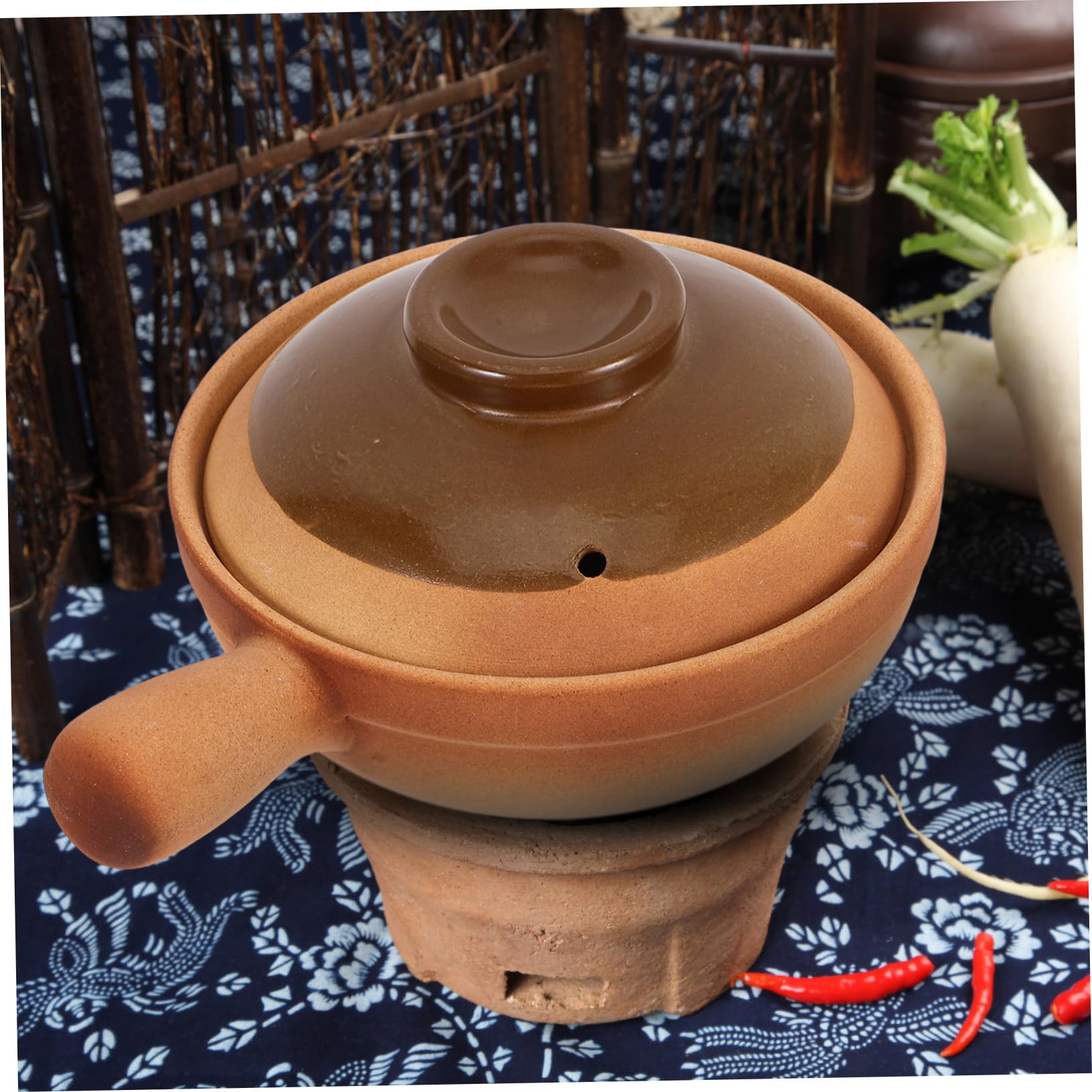 Pentola in Ceramica 850ml con Coperchio per Riso e Porridge | Cottura Tradizionale su Fornello, Facile da Pulire, Resistente al Calore, per Pasti Casalinghi e Take Away
