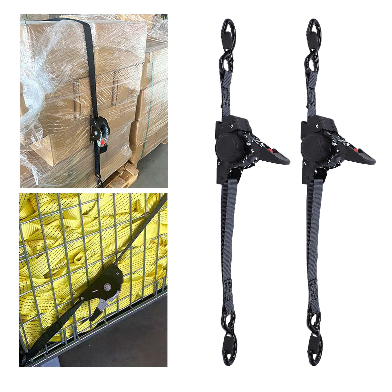 banapoy Cinghie a Cricchetto, 4 Pezzi Cinghie a Cricchetto Retrattili con Cinghia Ad Anello 1 Pollice per Camion, Carico, Rimorchio, Moto, Kayak, Canoa, 1 Pollice X 11,5 Piedi 1800