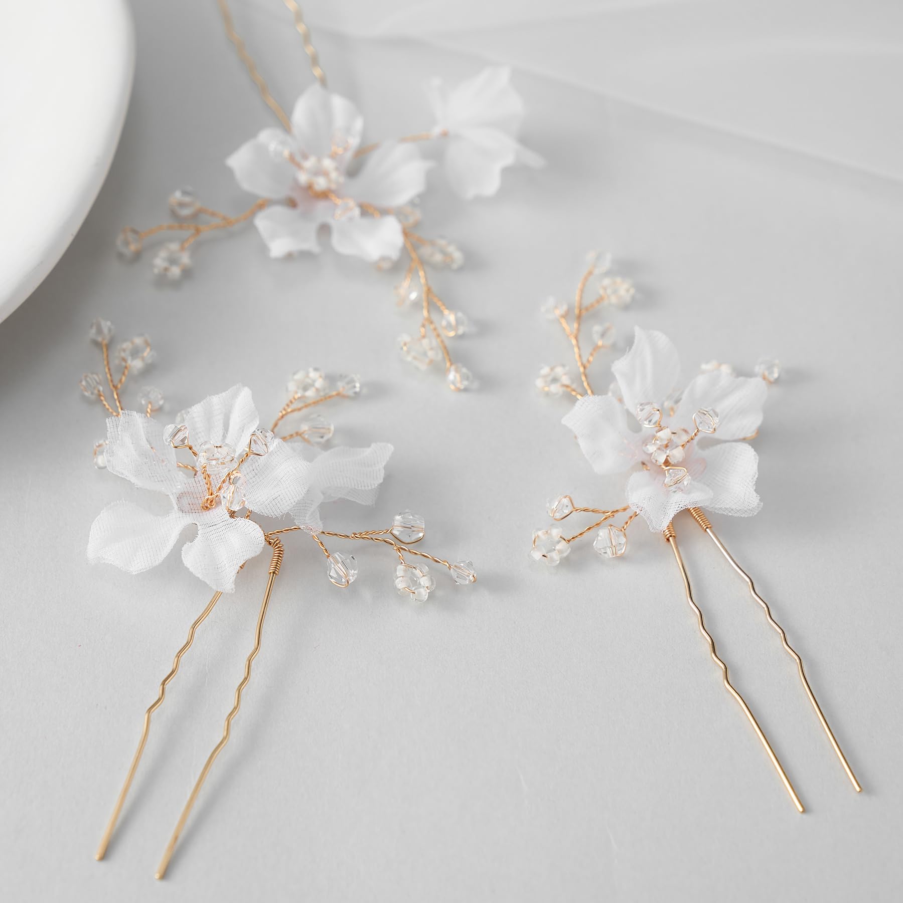 3pcs Set Bridal headpiece Hairpiece gold comb floral feminine white Flower metal 3pcs Set Bridal Headpiece Hairpiece Gold Comb Pin Feminine  main image 2