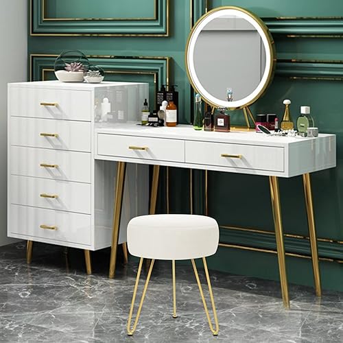 Miniatura 2 de GERANT Taburete de tocador multifuncional  Taburete de terciopelo tapizado  Silla otomana redonda Morden  Asiento de mesa auxiliar con patas de