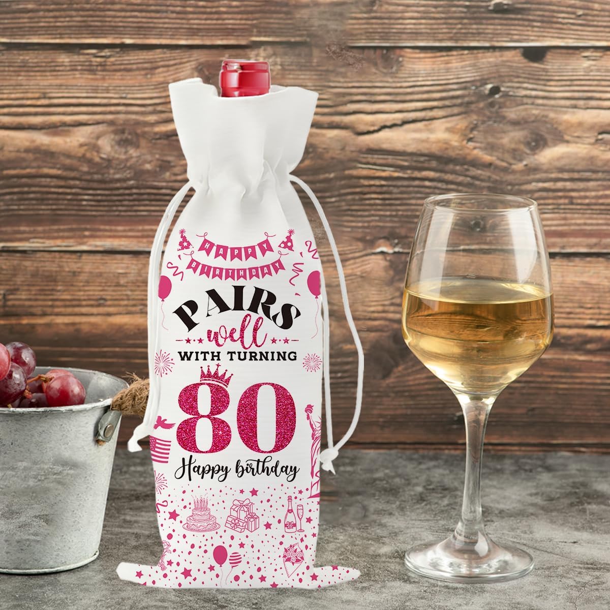 80th Birthday Gifts for Women, 80 Year old Birthday Gifts for Women Men Wine Bag, 80th Birthday Party Decor Gifts Wine Bags for Mom Sister Wife Friend Her Pink kitchen - Image 6