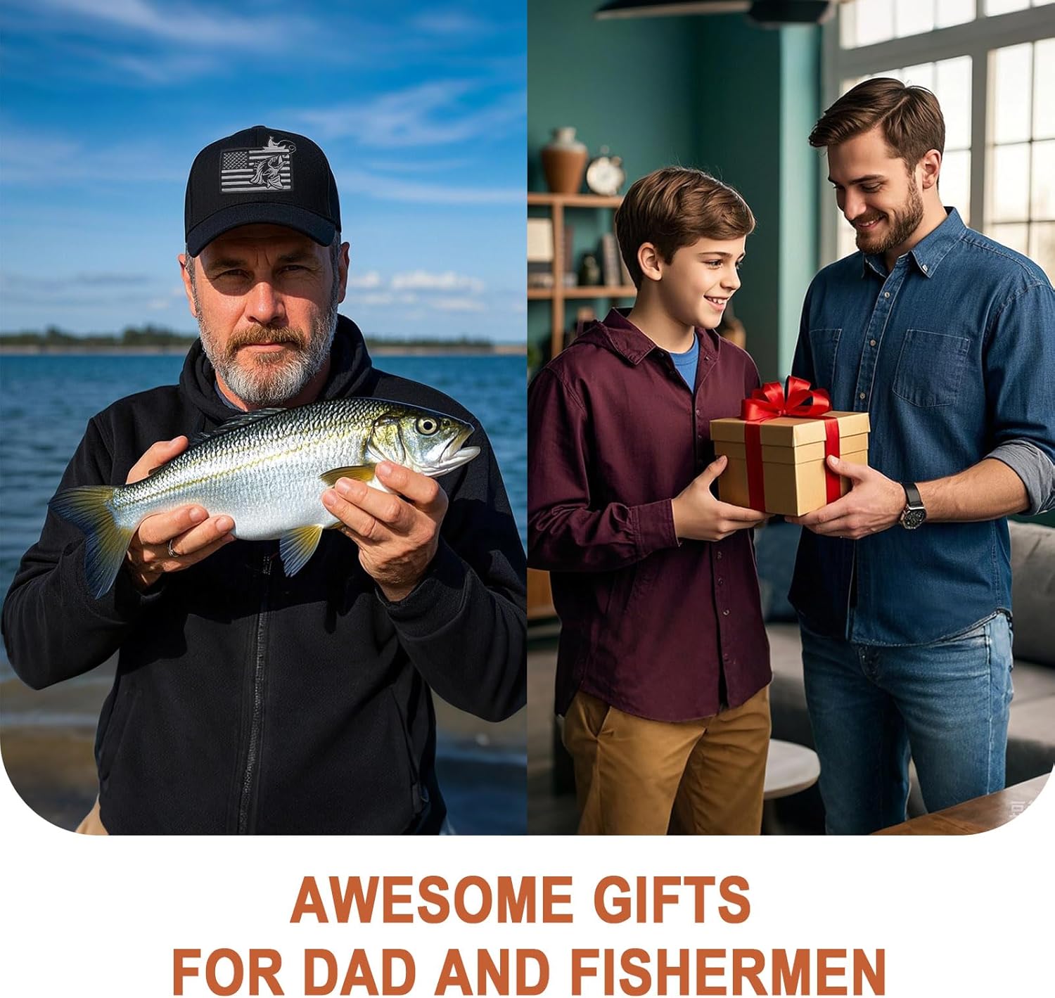 Fishing Hat, Fisherman Gift Adjustable Baseball Cap with American Flag and Angler Logo Black - Image 7