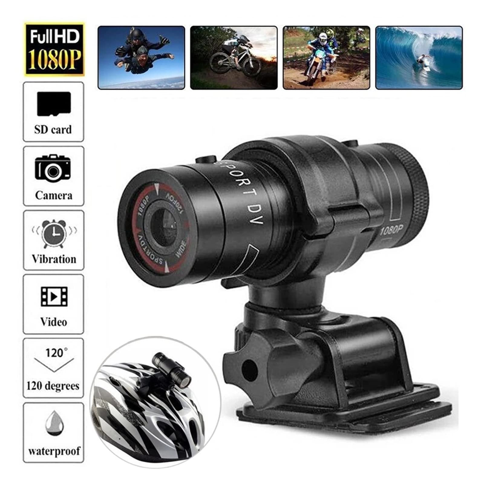 Action Cam, Telecamera Sportiva for Bicicletta Mountain Bike Moto Azione Mini videocamera DV F9 Videocamera Full 1080p HD Videoregistratore for Auto,All'aperto, Sport, Video(ADD 32G Card)