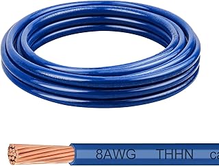 THHN Wire 8 Gauge 10 FT, 8 AWG Stranded OFC Copper Electrical Building Wire with Nylon Jacket PVC Insulation, Rated 600V for Residential, Industrial, CNC, Ground (8 Gauge, Blue)