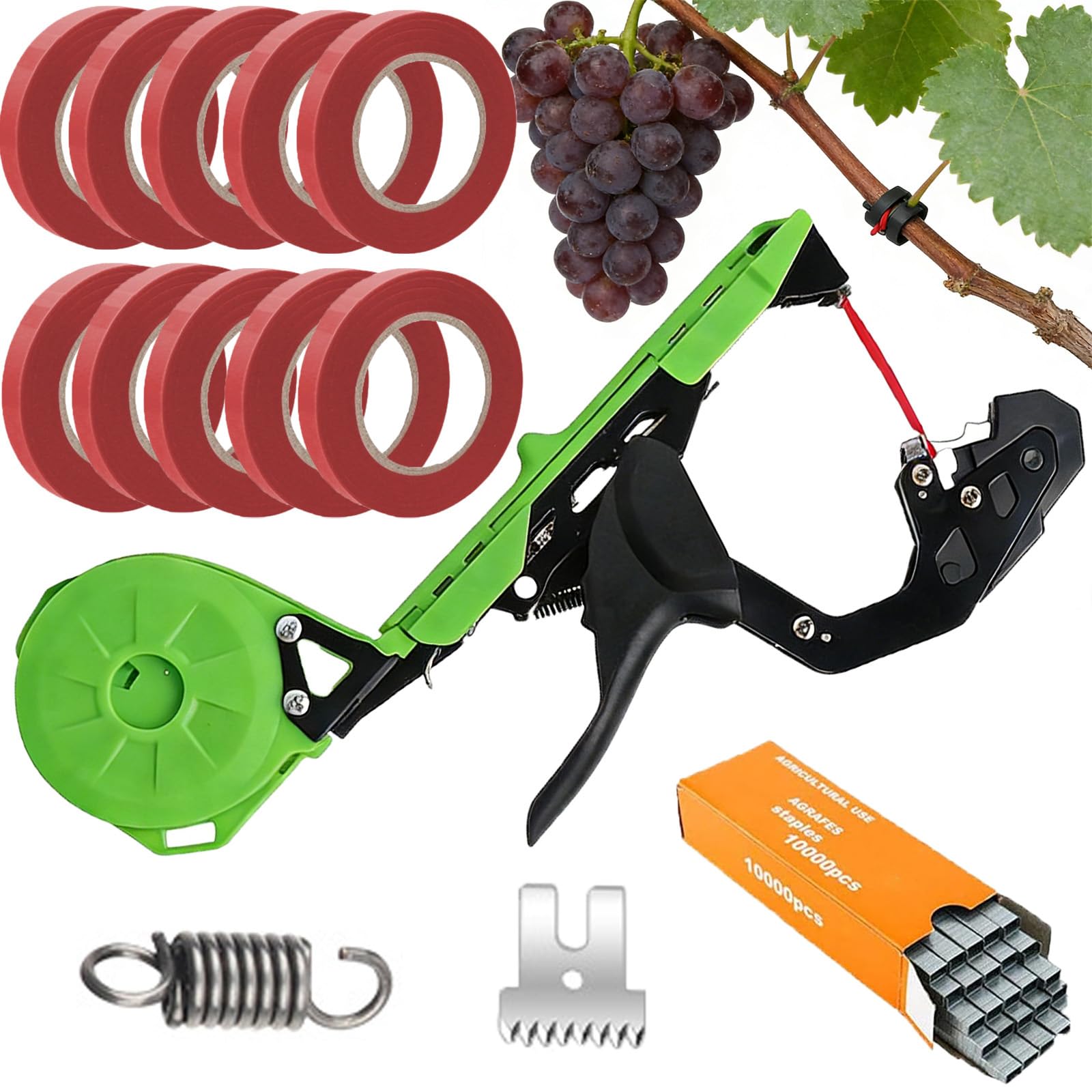 Pflanzenbindemaschine mit Klebeband und Heftklammern – leichter Tapener zum schnellen Binden von Gemüse, Tomaten, Weinreben, Blumen, Garten und Bauernhof