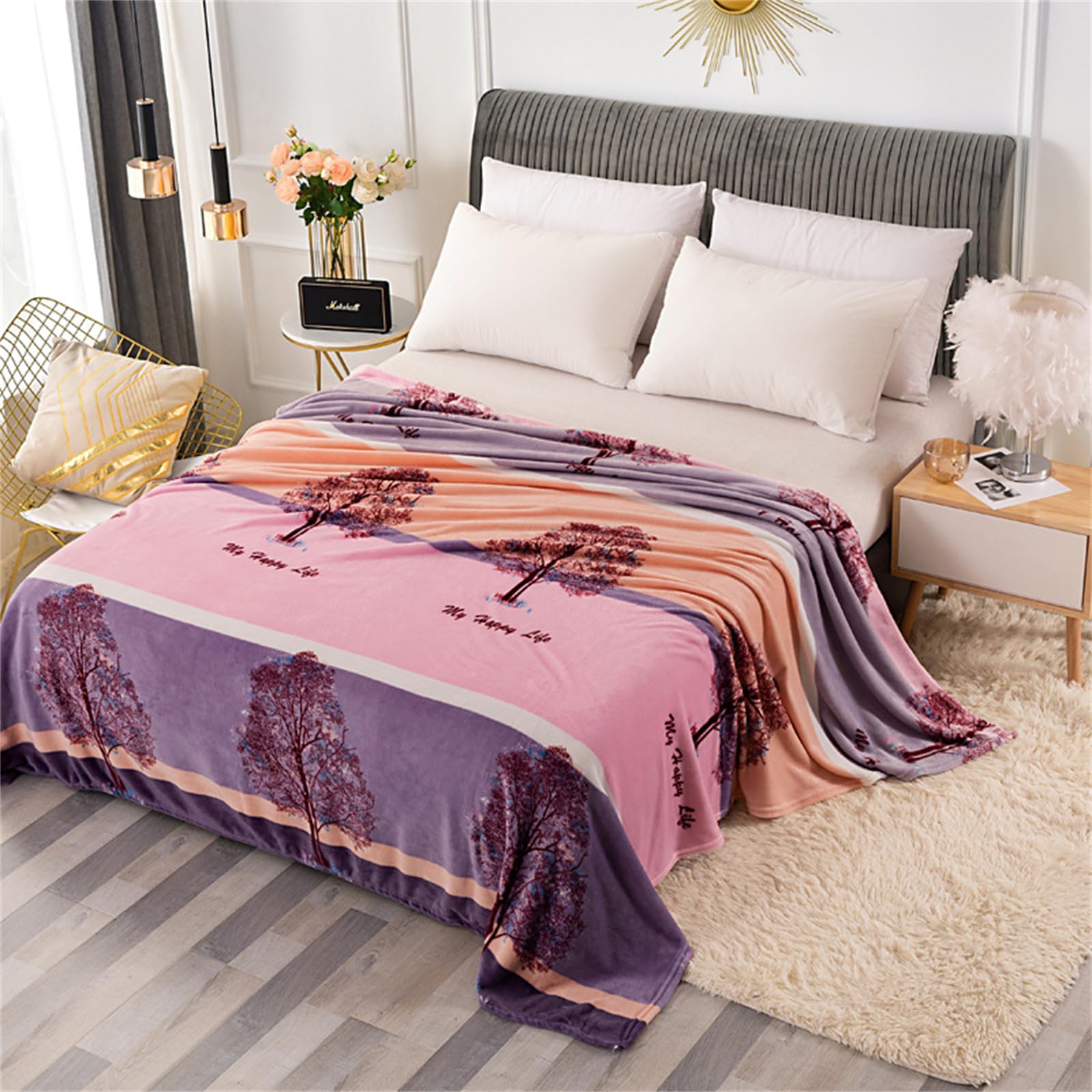 Highdi Blankets and Throws for Sofa Beds, Soft Warm Fluffy Cozy Fleece Throw Blanket for Kids Adults Bedroom Couch Travel (150x200CM,Romantic Tree)