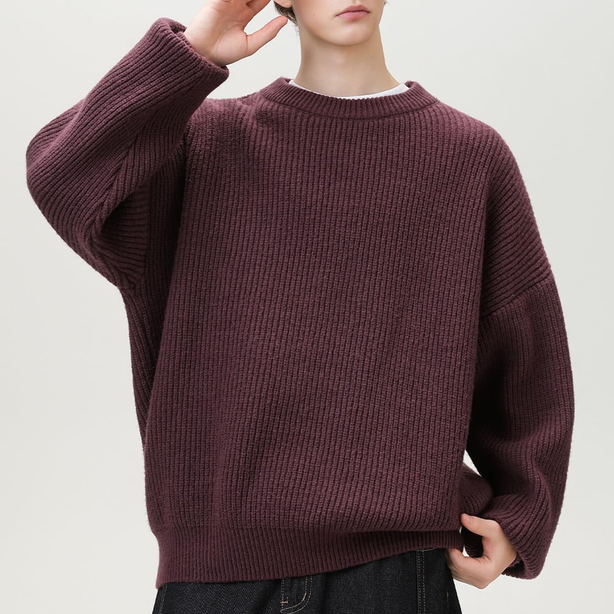 Mens Oversized Sweater Unisex Crewneck Cable Knit Sweater Pullover Aesthetic Streetwear Casual Sweaters Jumper - Image 4