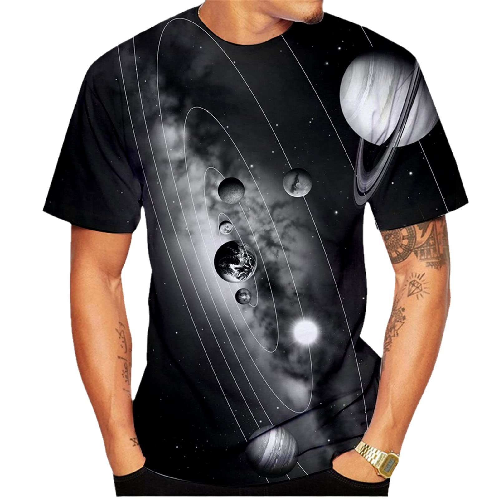 JLDJWSJD Unisex Realistic 3D Colorful Print Graphic Galaxy Pullover Shirt Black L