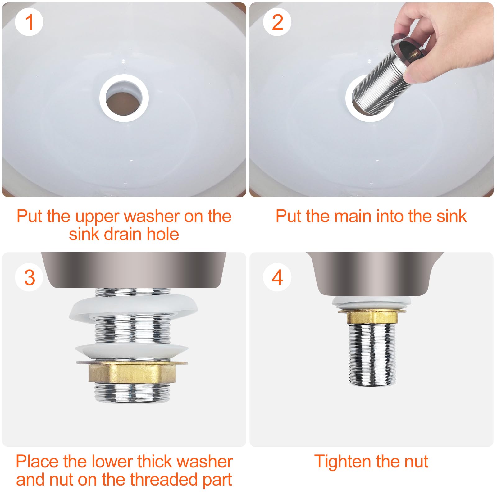 Bonde de Lavabo Acier Inoxydable Pop-up Clic Clac sans Trop-Plein Argent