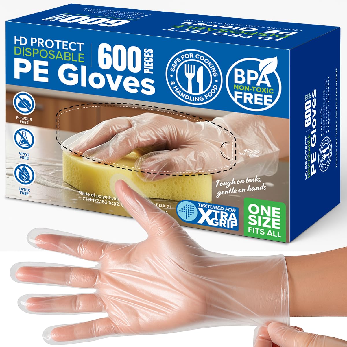 Disposable Food Service Gloves 600 Pack – Food Safe, BPA &amp; Latex-Free HDPE – Food Prep Clear gloves Disposable, Kitchen Use, Serving &amp; Crafts – Clear, Single-Use, Comfortable Fit