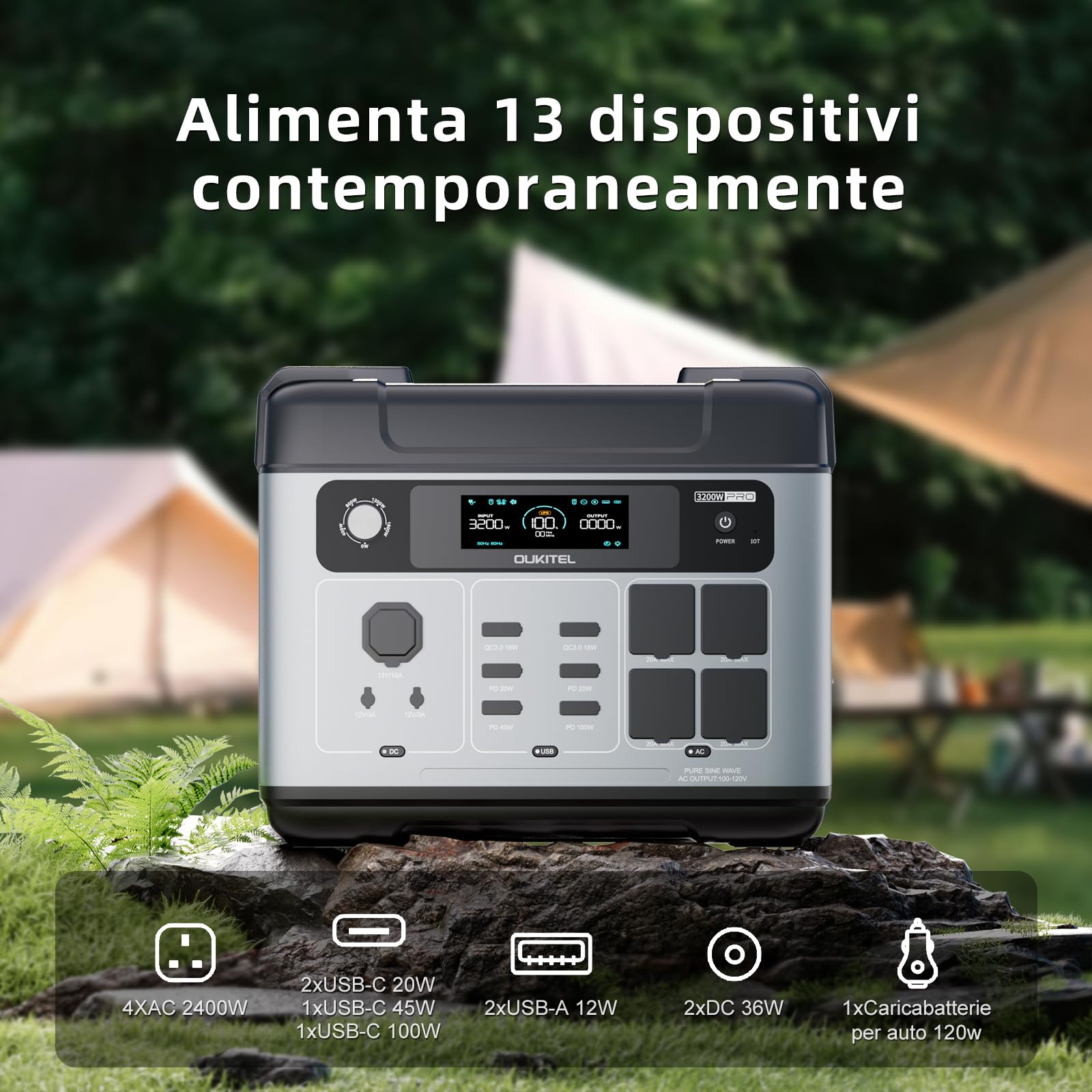 OUKITEL 3200W Centrale Elettrica Portatile con 2 Pannello Solare da 200W, 2048Wh Generatore Solare, Batteria LiFePO4, Controllo APP, Portable Power Station per Campeggio, Camper, Casa - 5