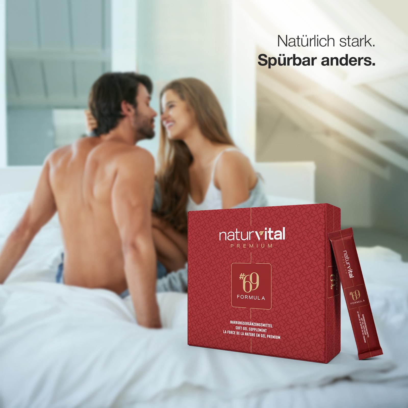 NATURVITAL Premium 69 Formula Maca Gel, Sofortwirkung, Extra Stark für aktive Männer, Ginseng & Tribulus Terrestris, 12x12g Stick - 1 Stück