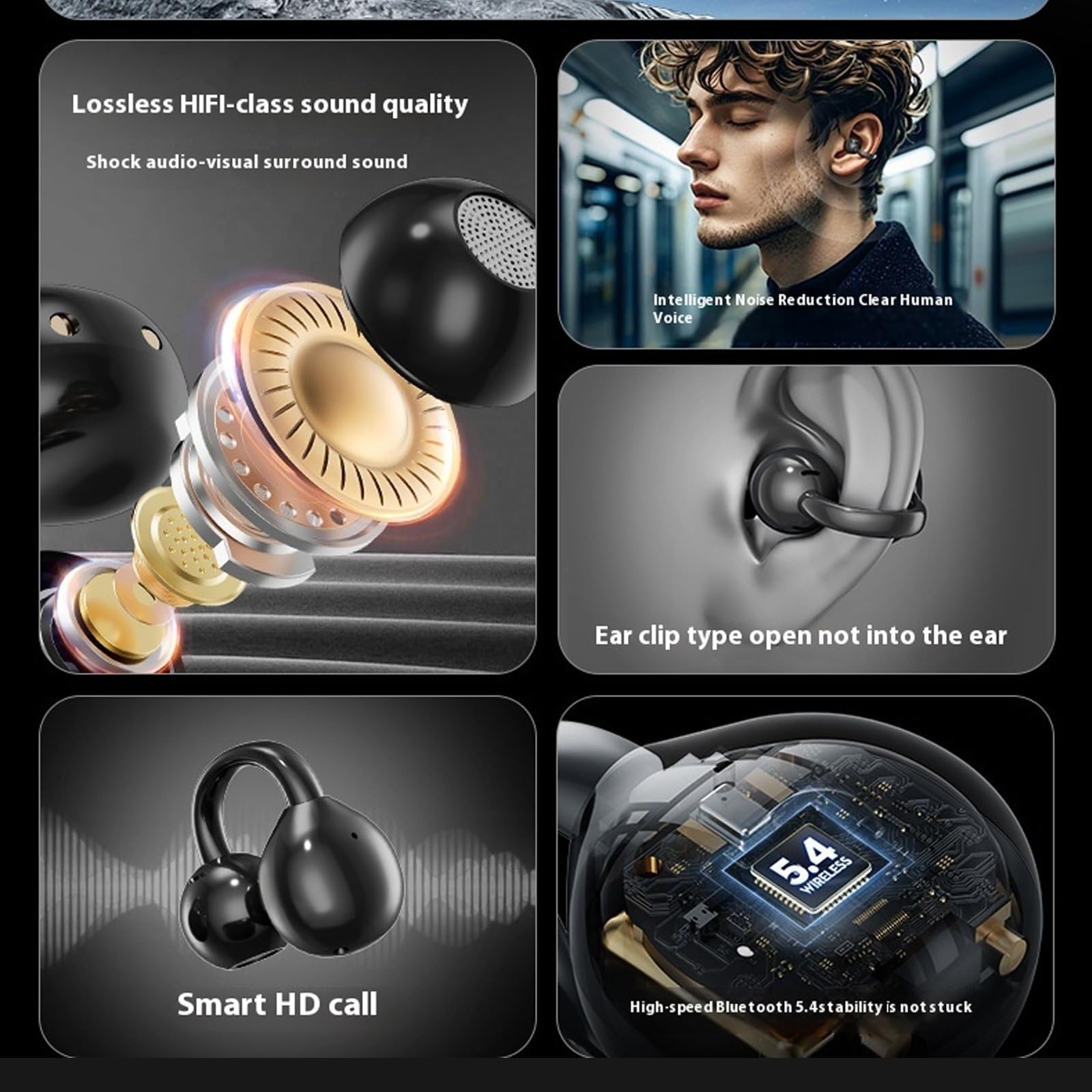 Auriculares Bluetooth inteligentes con pantalla táctil (2025), con clip, inalámbricos y abiertos for música y llamadas, con pantalla táctil LED audiovisual, deportivos, resistentes al agua(Purplex2)