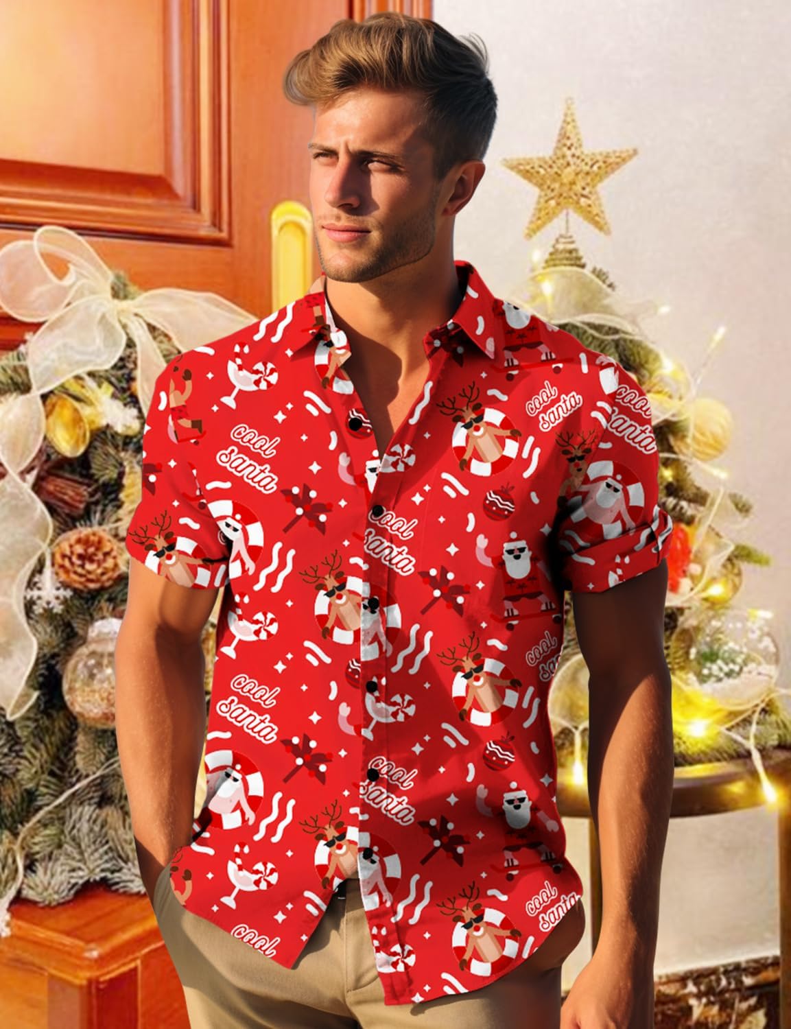 Yoimira Mens Hawaiian Shirts Short Sleeve,Print Mens Casual Button Down Floral Summer Beach Shirt - Image 5