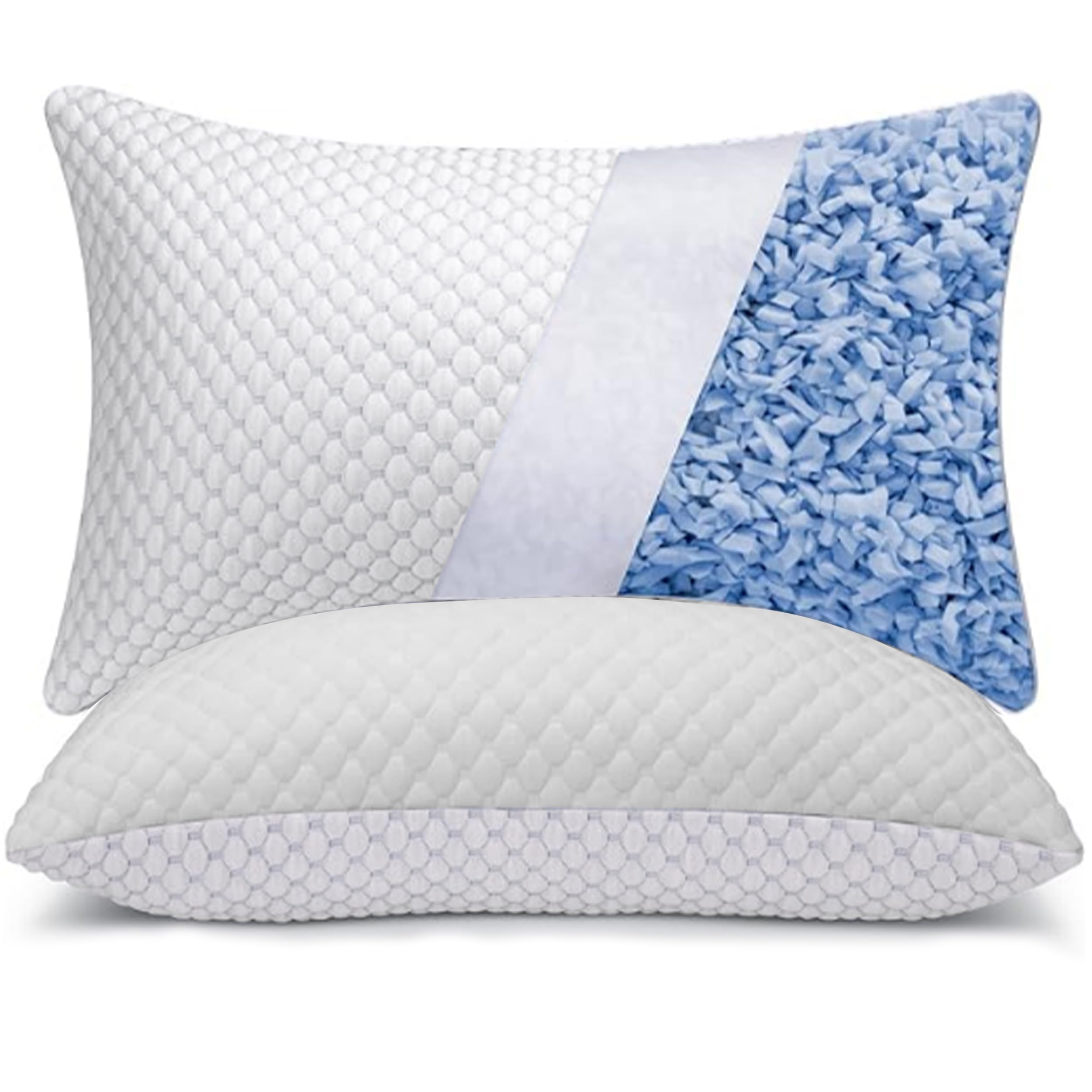 Bed Pillows for Sleeping - Hotel Pillow Shredded Memory Foam Queen Size Set of 2 (48x74 cm) Bed Pillow with Case-Double Sided Material, Adjustable Loft Queen Pillow for Side & Back Sleeper