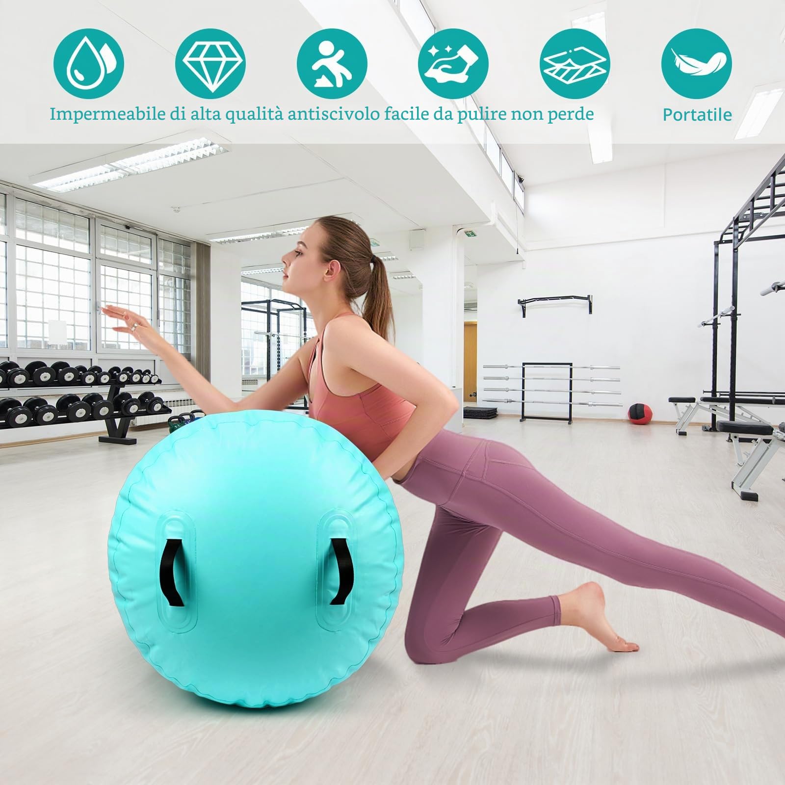 Diealles Shine Air Roll, 100x60cm Rullo ad Aria Gonfiabile Rotondo, Rotolo Gonfiabile con Pompa Elettrica e Borsa per il Trasporto, Air Barrel Gymnastics Roller per Allenamento Fitness Yoga