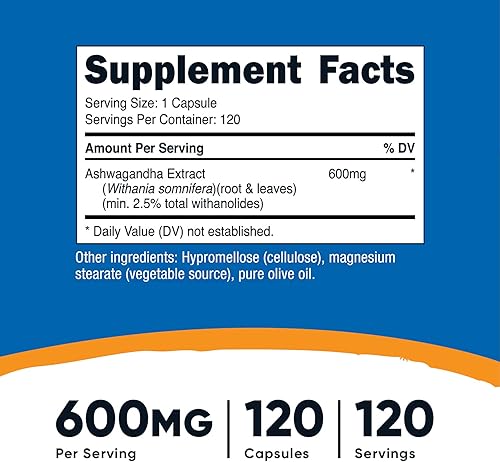 Miniatura 15 de Nutricost Ashwagandha - Suplemento de hierbas de 600 mg, 120 cápsulas, vegetariano, sin OMG, sin gluten, raíz de Ashwagandha