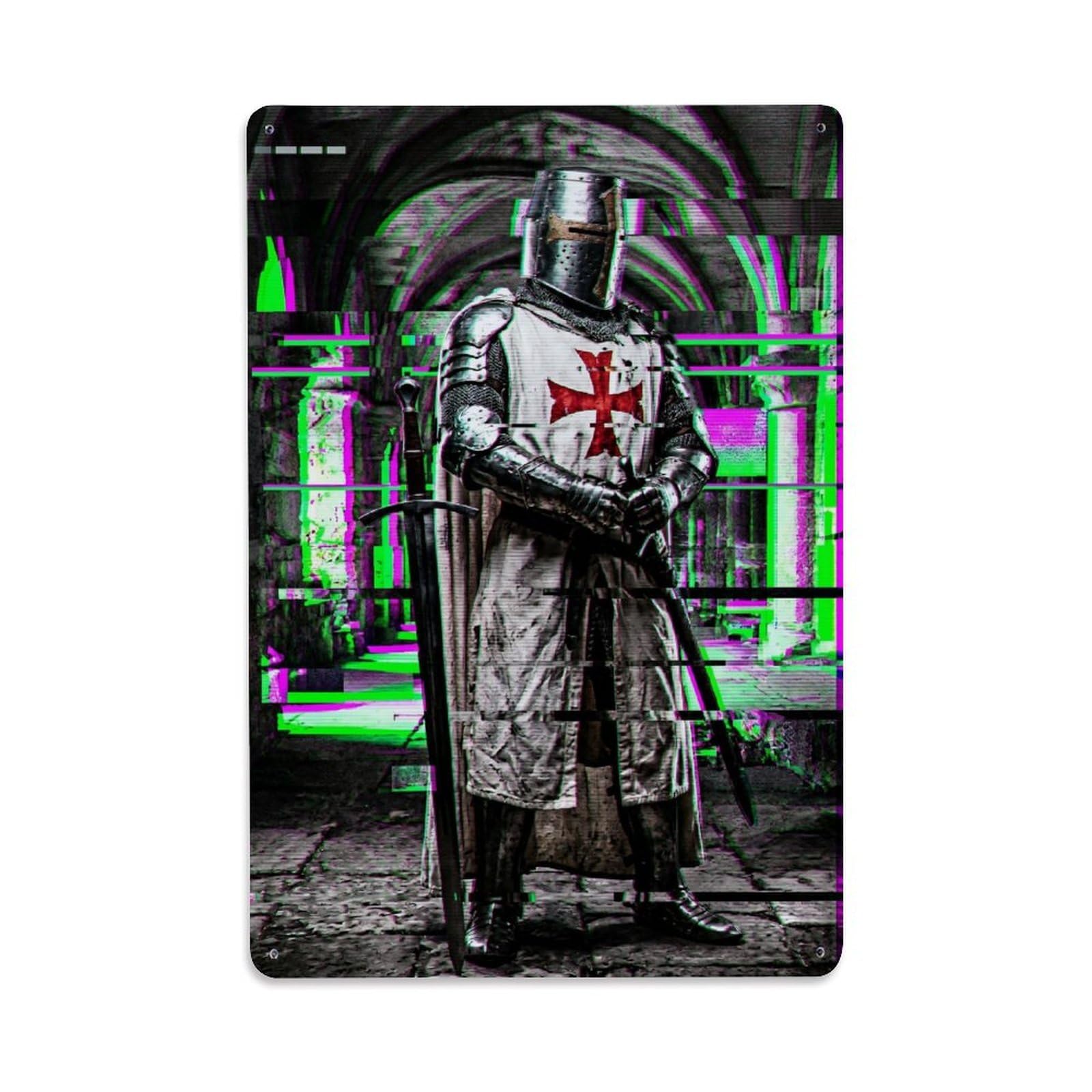 Olhnbad Style Knight Templar Standing Guard Medieval Armour Digital Metal Tin Sign