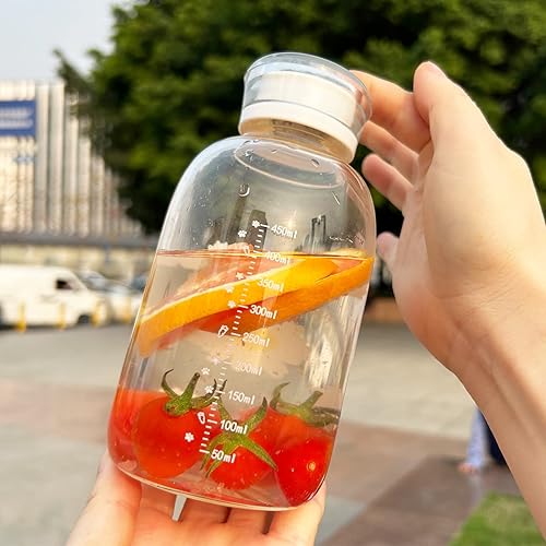 Miniatura 2 de JZSMY 2 botellas de agua de vidrio con escala y 2 tapas, vaso portátil mate Little Daisy de 16.2 fl oz, botella de agua portátil creativa y práctica