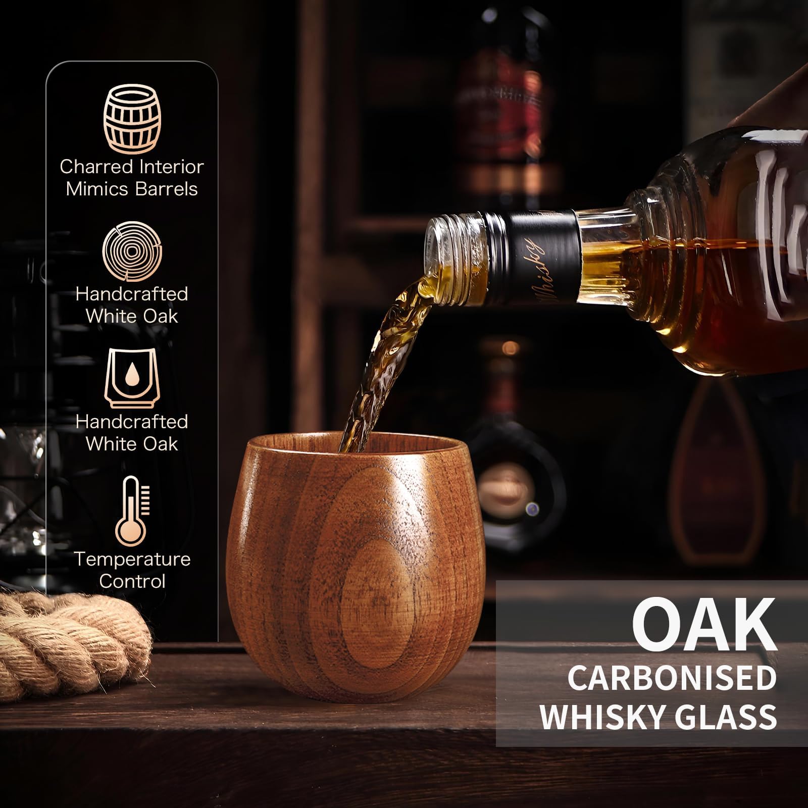 Verres à whisky en bois pour hommes – Verres à bourbon en bois carbonisé, parfaits pour les hommes qui ont tout, cadeau pour papa ou copain pour la Fête des pères, anniversaire, Noël