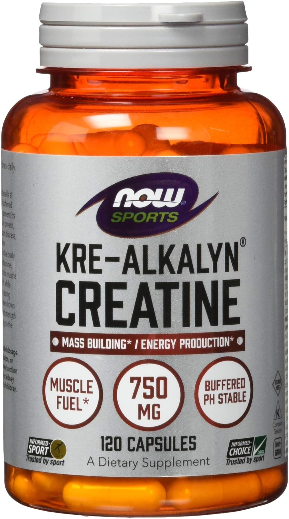 NOW Sports Nutrition, Kre-Alkalyn Creatine 750 mg, Mass Building*/Energy Production*, 120 Capsules
