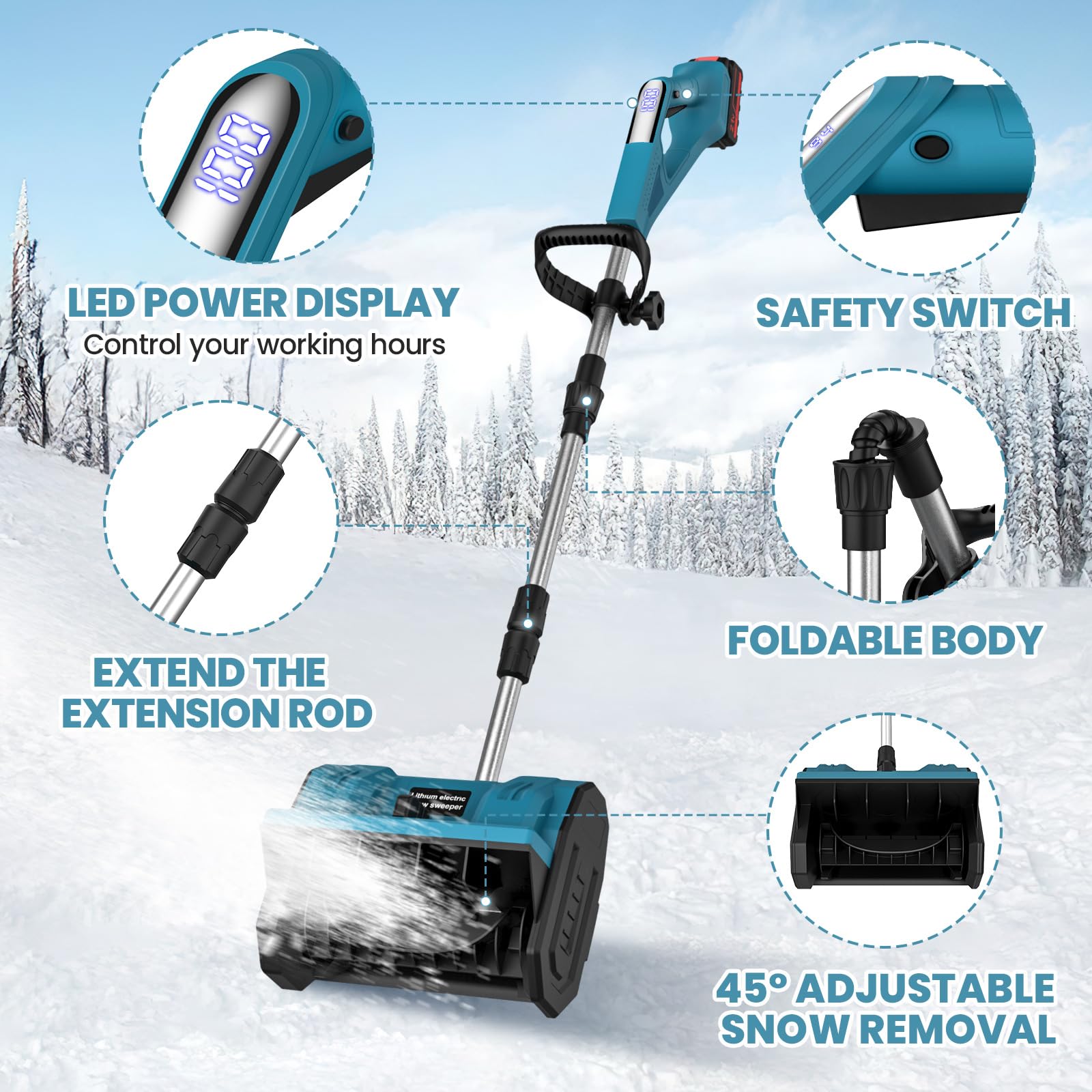 Chasse - Neige avec Batterie, Chasse - Neige Manuel électrique,Chasse - Neige Large 33CM, Petit Outil De Chasse - Neige Domestique,Outil De Chasse - Neige De Route (2 Battery)